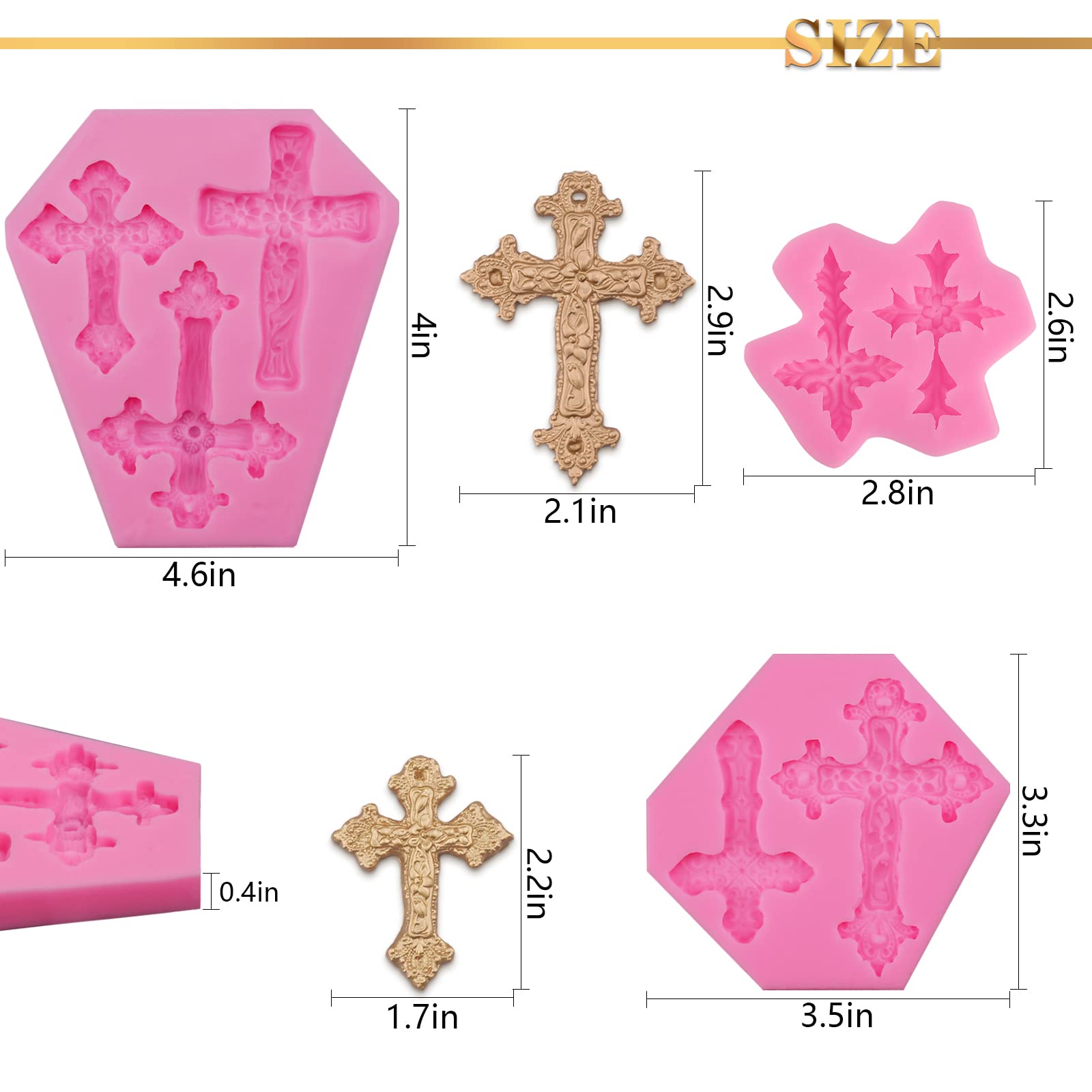 3 Pcs Silicone Cross Molds for Chocolate, Cake, Fondant, Candy, Clay, Cupcake & Candle Making - Perfect for Baptism, Easter, Christmas Decorations & DIY Crafts