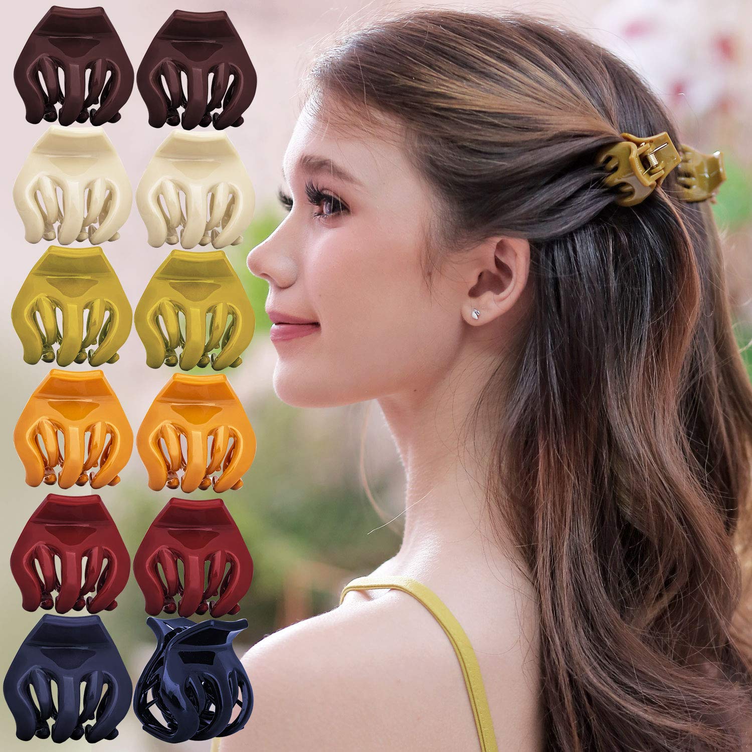 12 Pcs Women's Octopus Claws Hair Clips - Strong Hold No Slip Interlocking Teeth French Clutcher for Pumpkin Braids, Ponytails & Classic Hairstyles | Fashion Hair Accessories in Small Multicolor