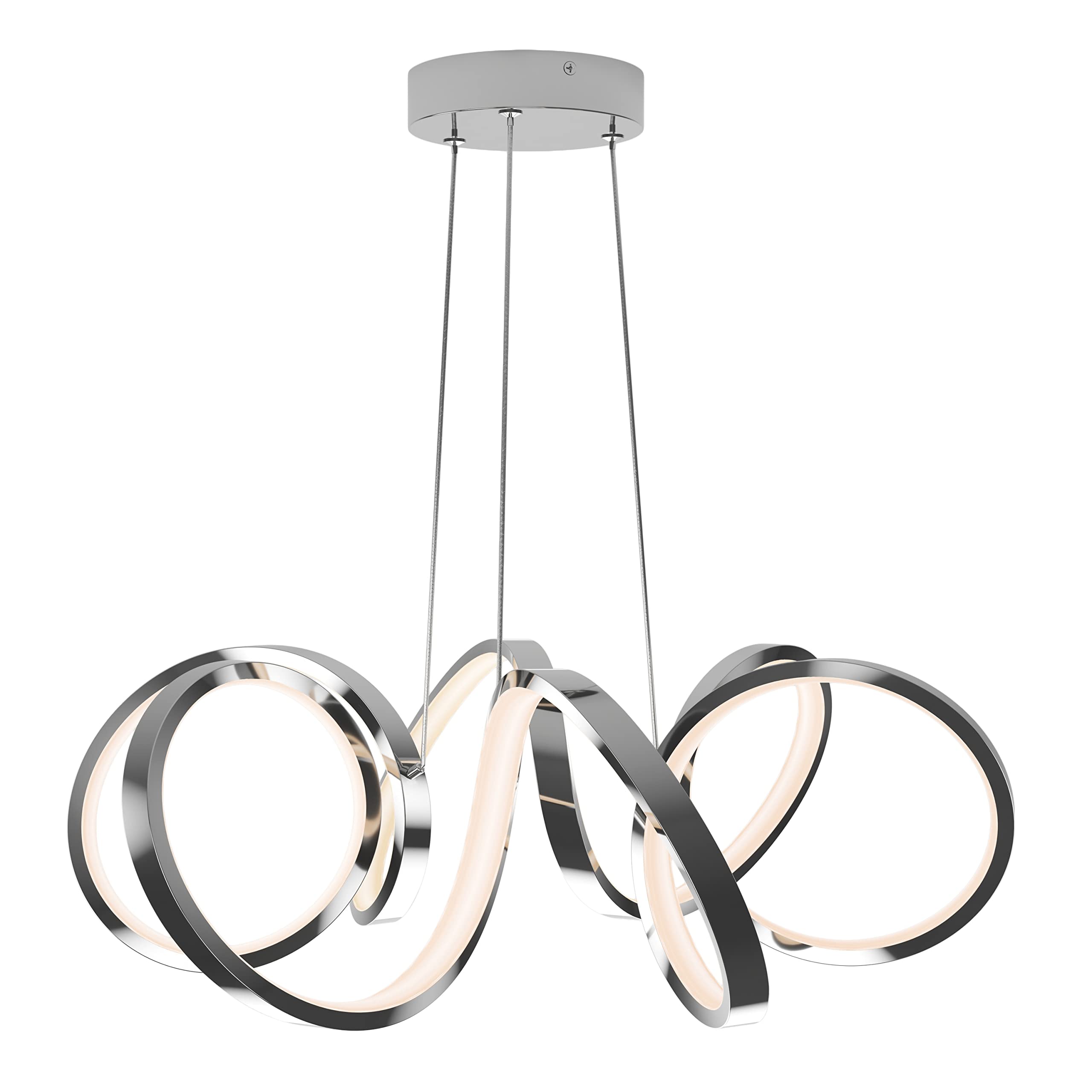 Artika Swirl Ribbon 30W LED Pendant Light Fixture - Chrome Finish Modern Hanging Light for Dining Room & Kitchen Island - 2200 Lumens 3000K Warm White - Aluminum Construction No Bulb Needed - Perfect for Contemporary Homes, Restaurants, and Office Spaces