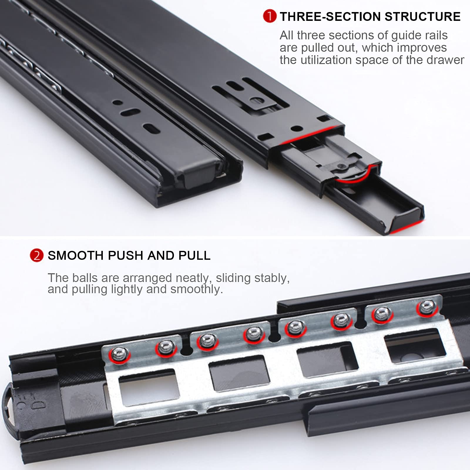 Heavy Duty Soft Close Drawer Slides 300mm Ball Bearing Full Extension Side Mount Drawer Runners - 45kg Load Capacity (1 Pair, Black, 8 Inch) for Kitchen Cabinets, Office Furniture & Wardrobe Organization