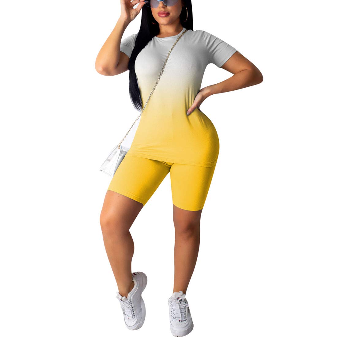 Nimsruc Women's 2 Piece Outfits Summer Casual Print Bodycon Shorts Pant Set - Stylish Matching Tops & Shorts for Women, Trendy Summer Outfit for Beach, Vacation & Casual Wear