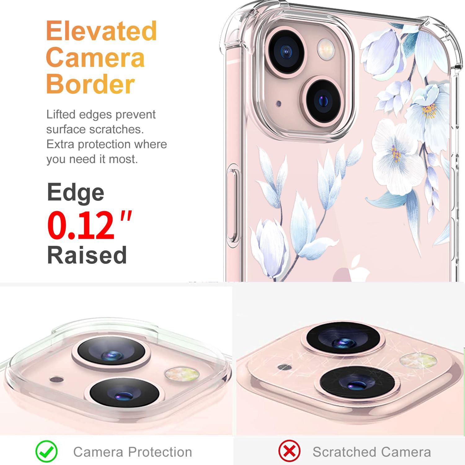 Elegant Floral Clear iPhone 15 Case with Built-in Screen Protector | Shockproof Soft Bumper Cover for Women | 6.1 Inch Protective Phone Case (2023 Model, Flower-4) | Perfect for Everyday Use, Work & Travel
