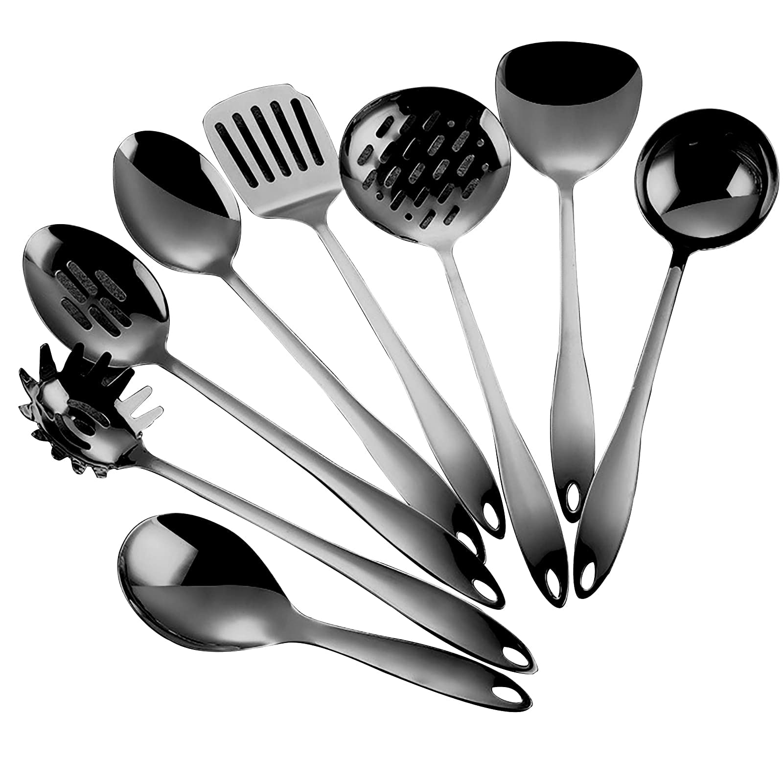Premium 8-Piece Kitchen Utensil Set - Stainless Steel Cooking Tools with Heat-Resistant & Non-Stick Safe Design - Golden Black Kitchen Gadgets for Baking, Frying, and Everyday Cooking