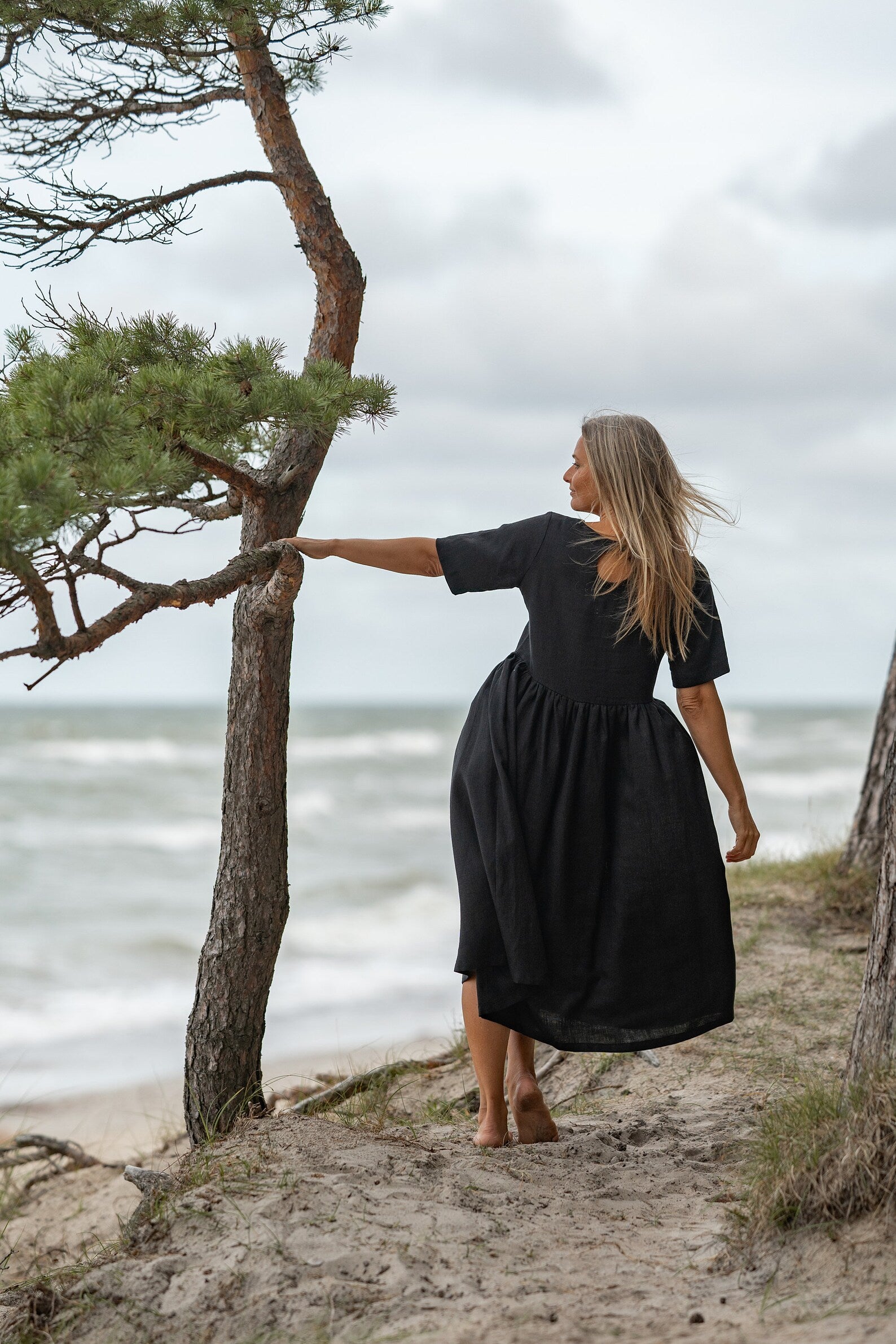 Blue Sky Linen Loose Dress in Black - Comfortable Casual Summer Maxi Dress for Beach, Vacation & Everyday Wear
