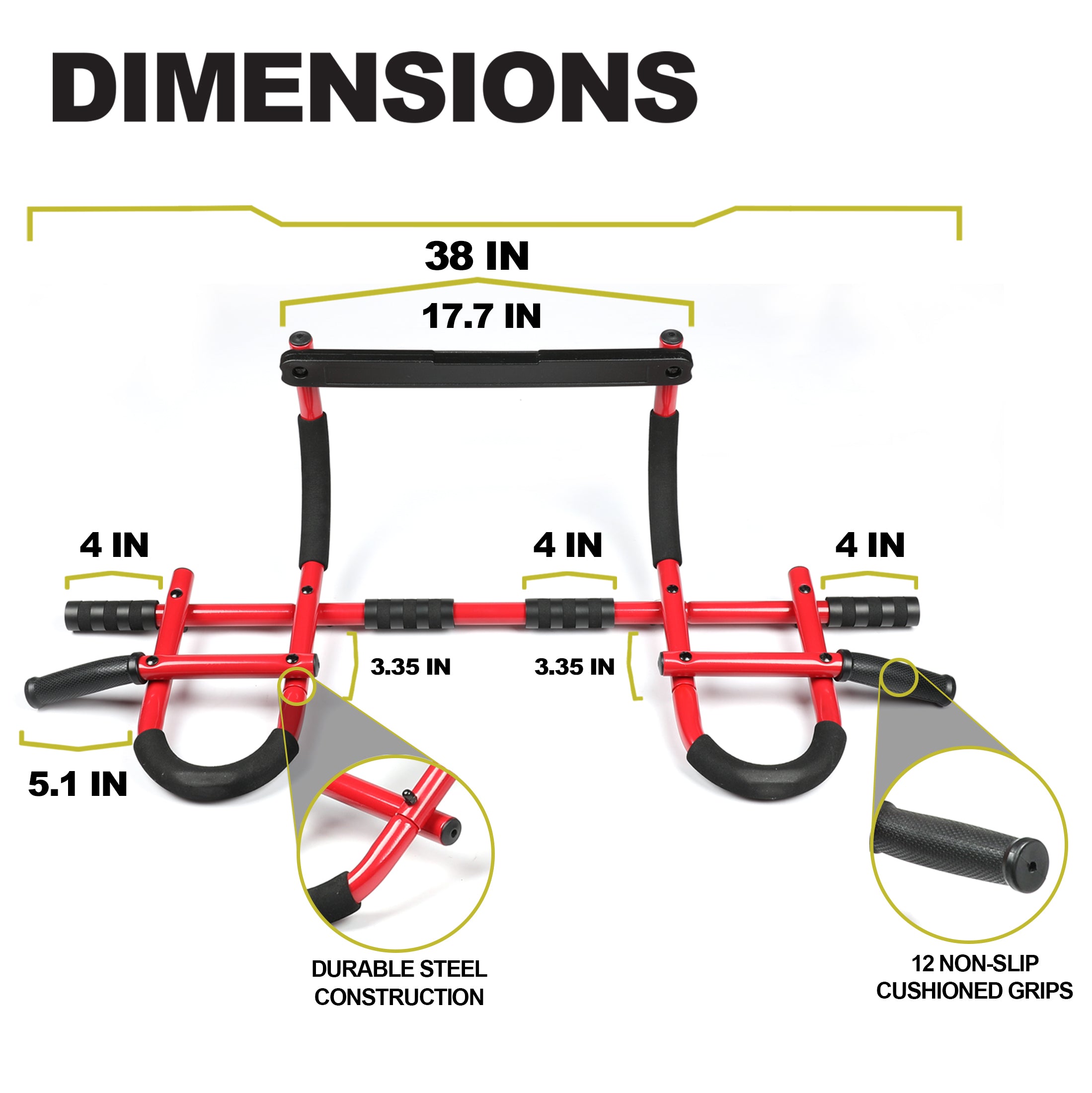 PRCTZ Adjustable Pull Up Bar for Doorway - Heavy Duty Home Gym Equipment for Strength Training, Chin Ups & Workouts - Perfect for Home, Office & Travel Fitness
