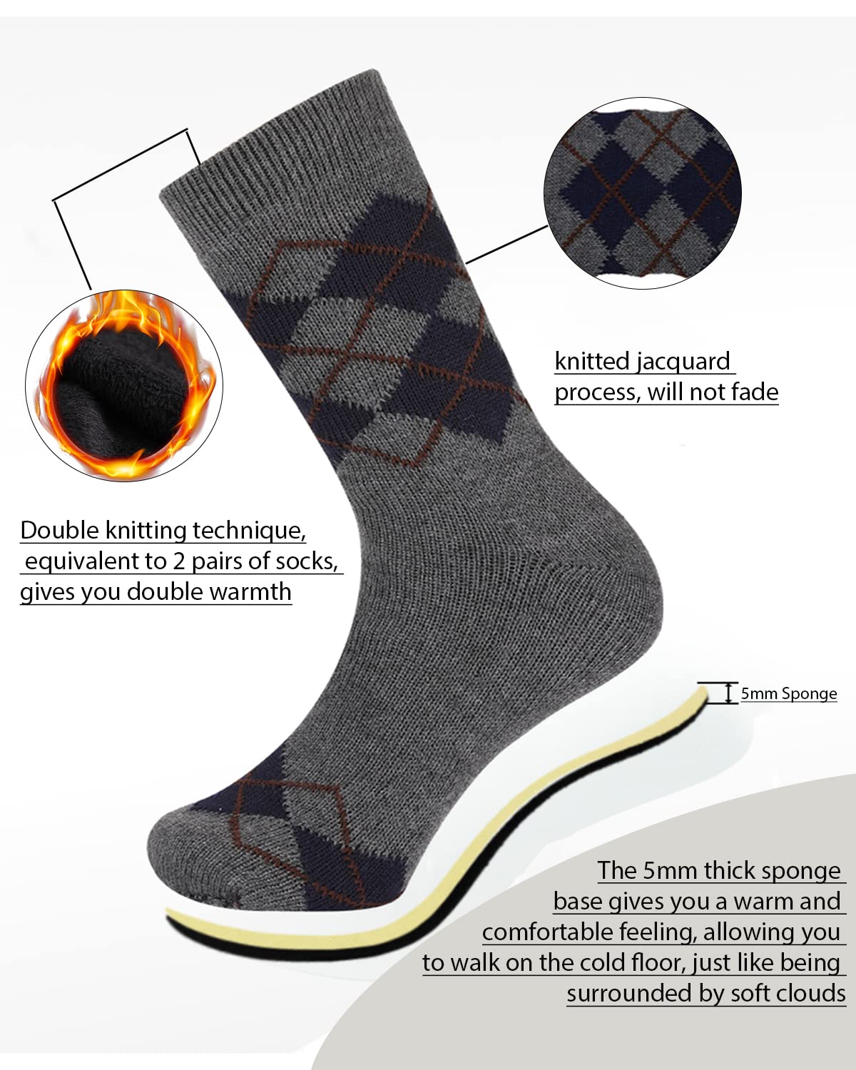 Vihir Men's Non-Slip Slipper Socks - Warm Knitted Indoor House Shoes with Suede Sole for Winter | Cozy Home Wear, Perfect for Lounging & Relaxing