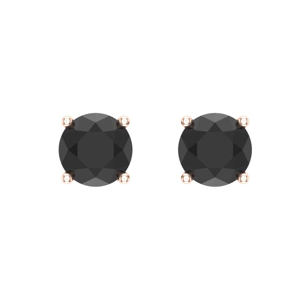 14K Gold Black Diamond Stud Earrings for Women & Men - Round Cut, Gift Box & Authenticity Cards Included | Perfect for Weddings, Anniversaries & Special Occasions
