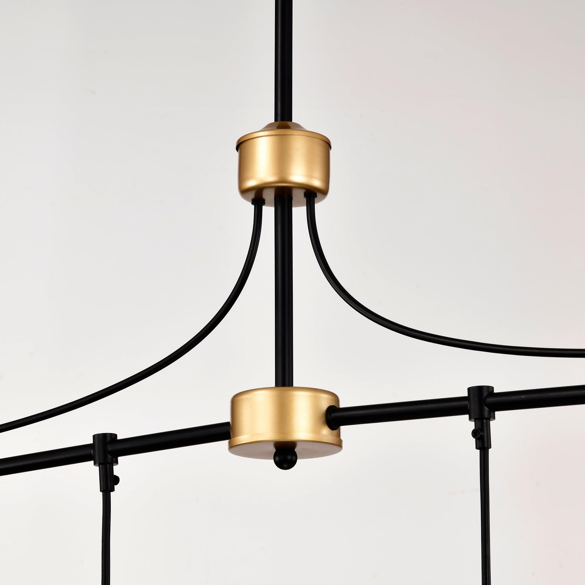 40 Inch Farmhouse Linear Chandelier - Matte Black & Gold Hanging Light Fixture with Metal Lampshade for Dining Room, Kitchen Island & Table Lighting | Rustic Home Decor, Modern Farmhouse Interior Design