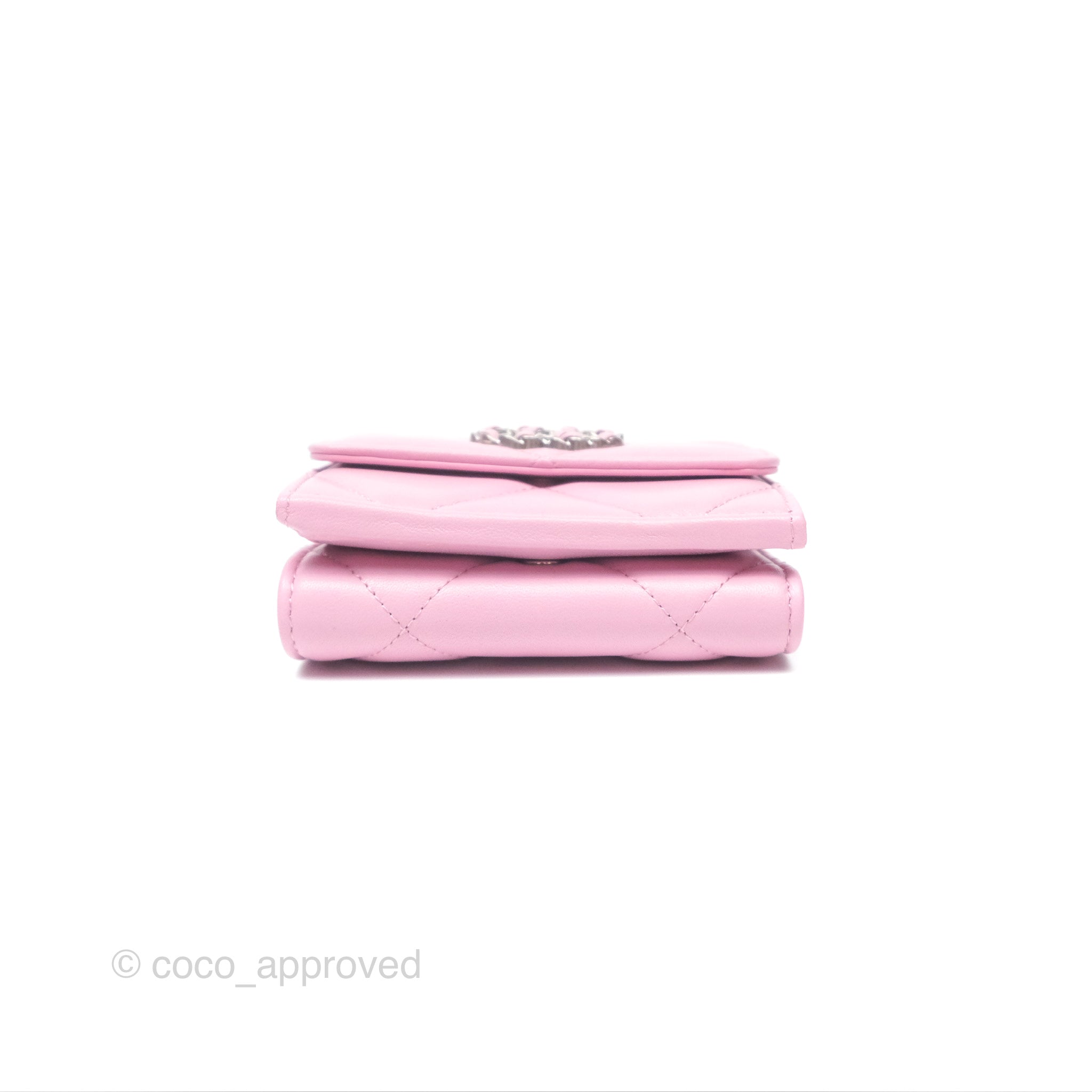Chanel 19 Short Trifold Wallet in Pink Lambskin with Silver Hardware - Luxury Compact Wallet for Women, Perfect for Everyday Use & Special Occasions