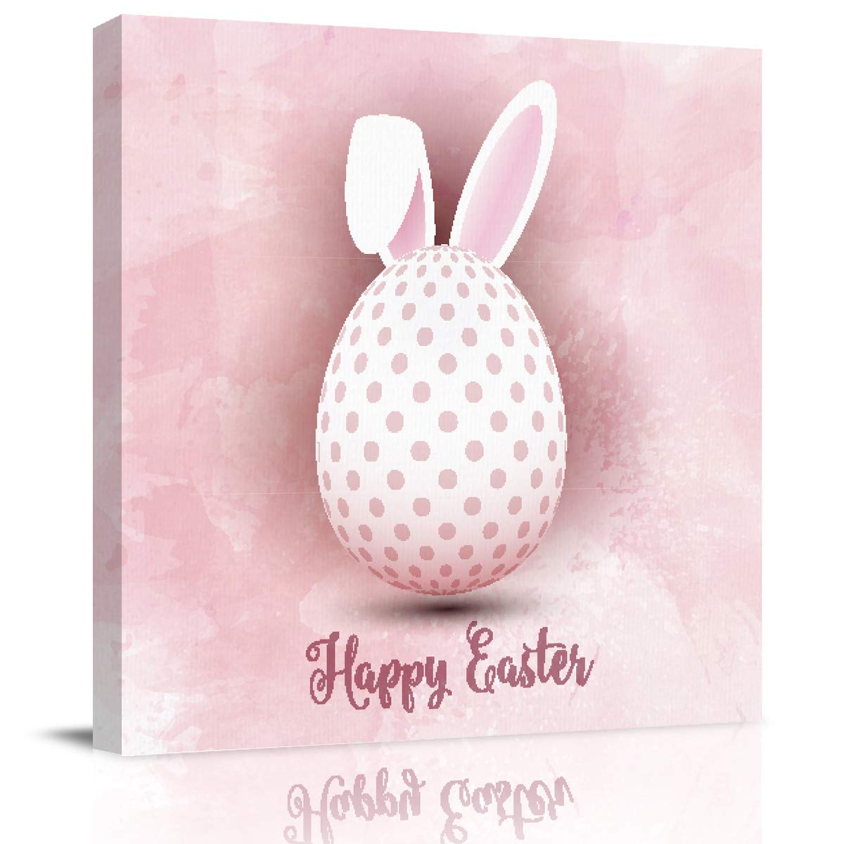Happy Easter Egg with Bunny Ears Abstract Oil Painting - Pink Marble Texture Canvas Wall Art for Home Decor (Stretched & Framed) | Perfect for Living Room, Kitchen, Bedroom & Office Decoration