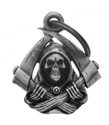 Double Scythe Reaper Motorcycle Bell - Guardian Bell for Bikers, Protection Charm for Harley, Cruiser & Chopper - Perfect Gift for Riders & Motorcycle Enthusiasts