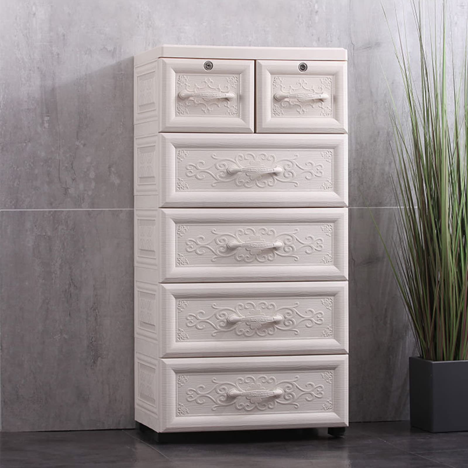 6-Drawer Plastic Storage Cabinet with Wheels - White Dresser Organizer for Clothes, Toys & Snacks - Perfect for Bedroom, Living Room & Playroom Organization