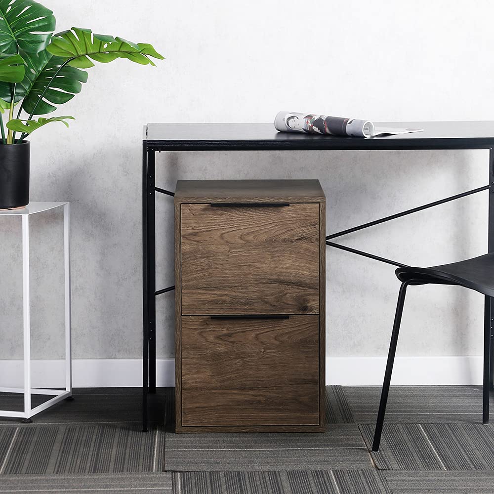 2 Drawer Wood File Cabinet - Vertical Office Filing Cabinet with Metal Frame, Under Desk Storage Organizer for Letter Size Documents - Grey Wooden File Cabinet for Home Office, Living Room & Workspace - Perfect for Organizing Bills, Files & Office Supplies