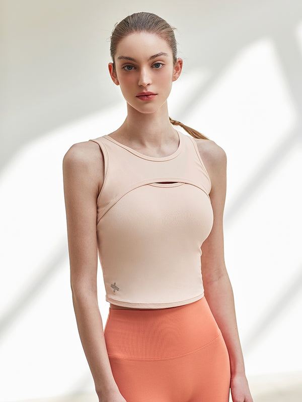 Round Neck Overlap Tank Top for Women - Soft Stretchy Casual Summer Tops - Perfect for Yoga, Beach & Everyday Wear