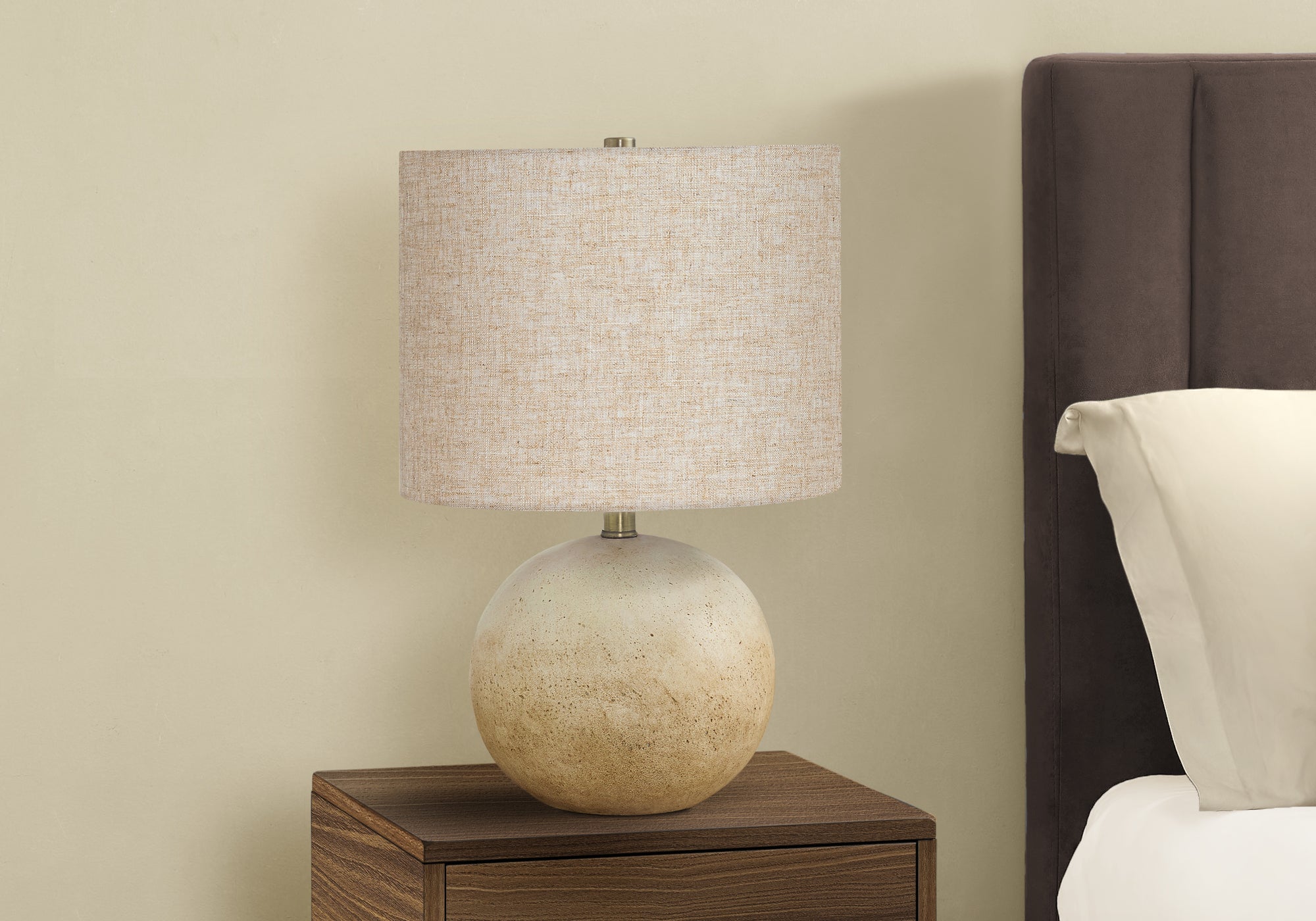 BeauteLumina Modern Beige Concrete Table Lamp - 20 Inch Height with Neutral Beige Linen Shade for Living Room, Bedroom & Office Decor | Dimmable Lighting for Cozy Ambiance