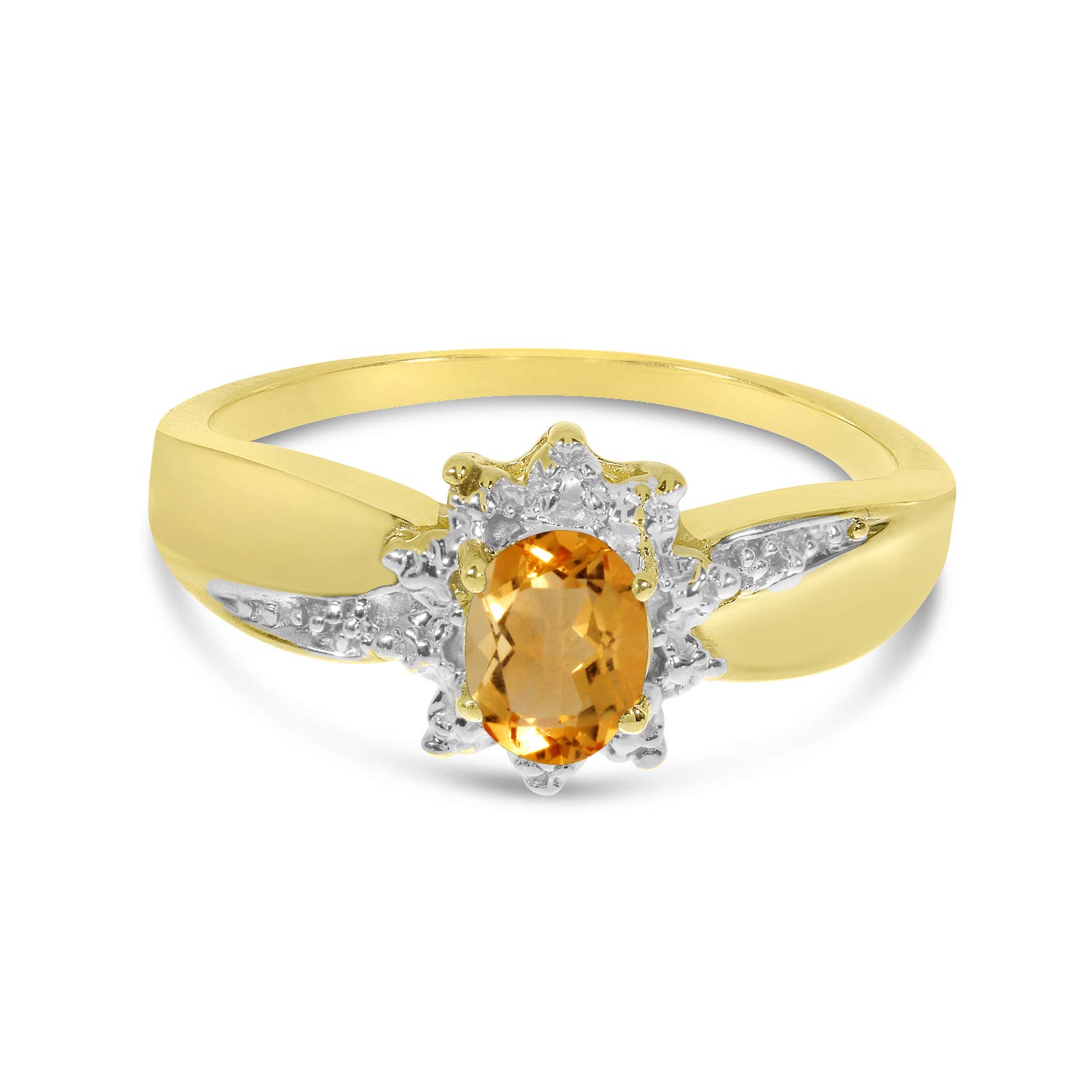 10K Yellow Gold Oval Citrine and Diamond Ring for Women - Elegant Birthstone Jewelry Gift for Anniversary, Birthday & Special Occasions