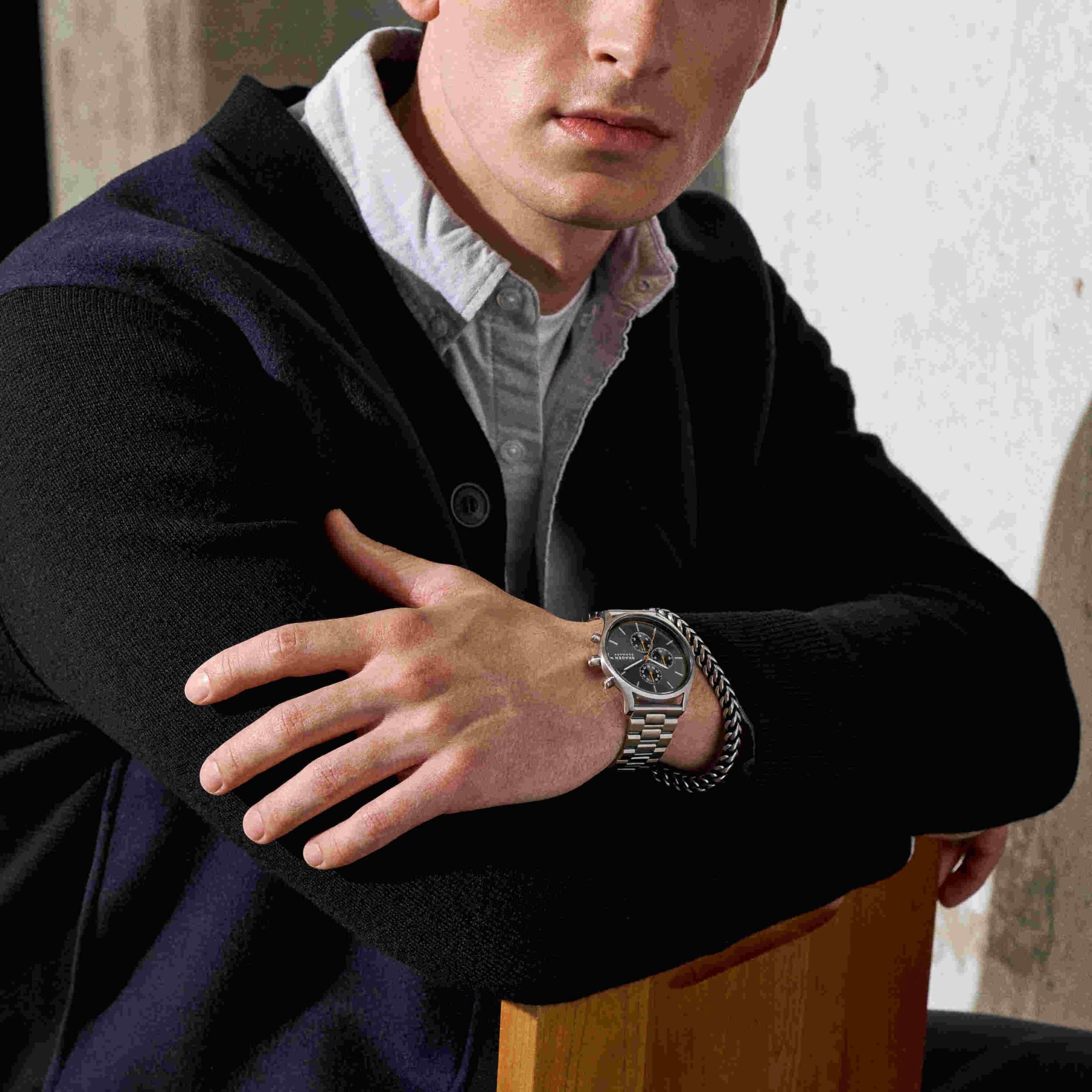 Skagen Holst Men's Watch - Premium Stainless Steel Mesh or Genuine Leather Band - Minimalist Scandinavian Design for Business, Casual & Formal Occasions