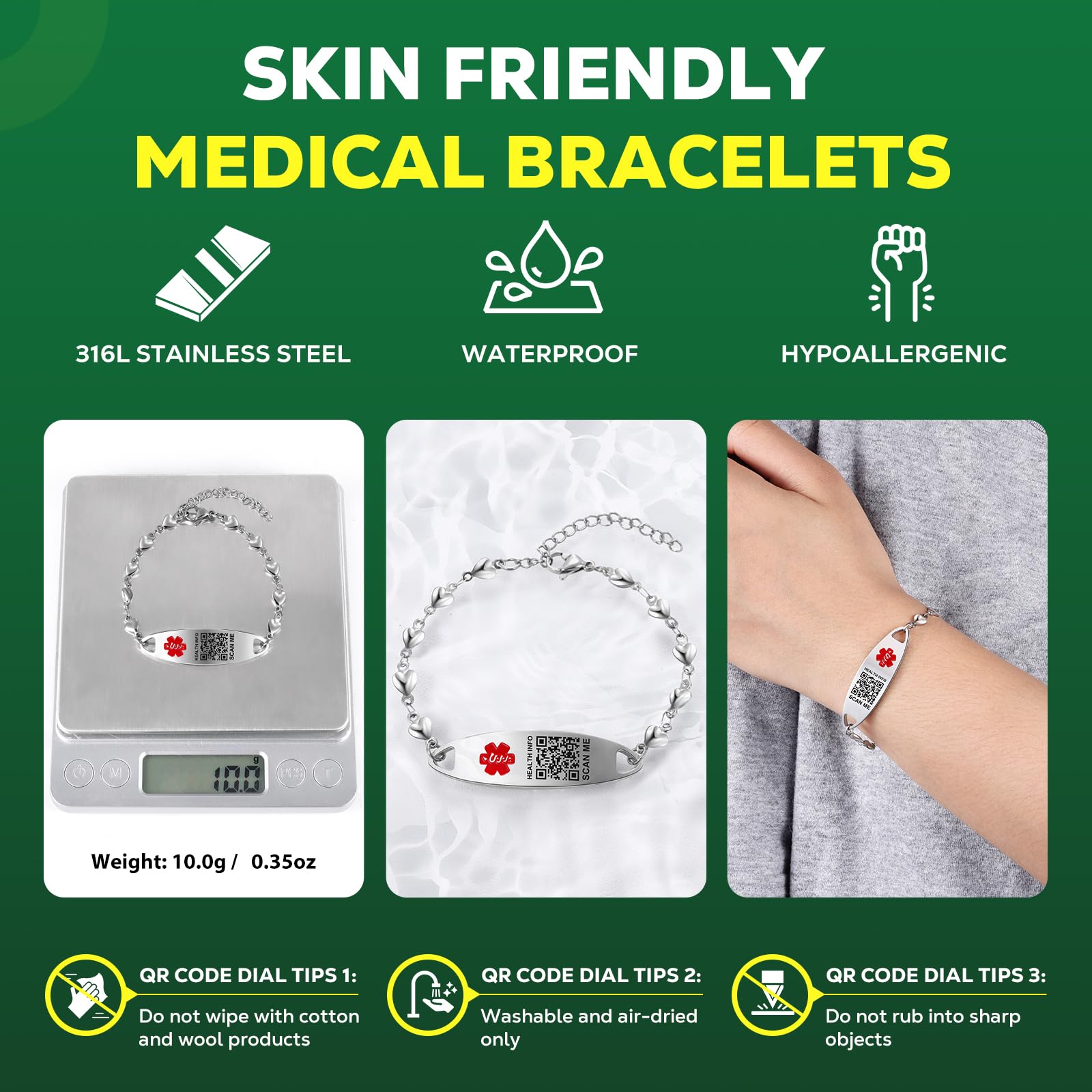 Upgraded QR Code Medical ID Bracelet for Women - Adjustable 7-9 Inch Sterling Silver Chain Link - Save & Update Emergency Medical Info Instantly - Perfect for Allergies, Diabetes & Emergency Situations