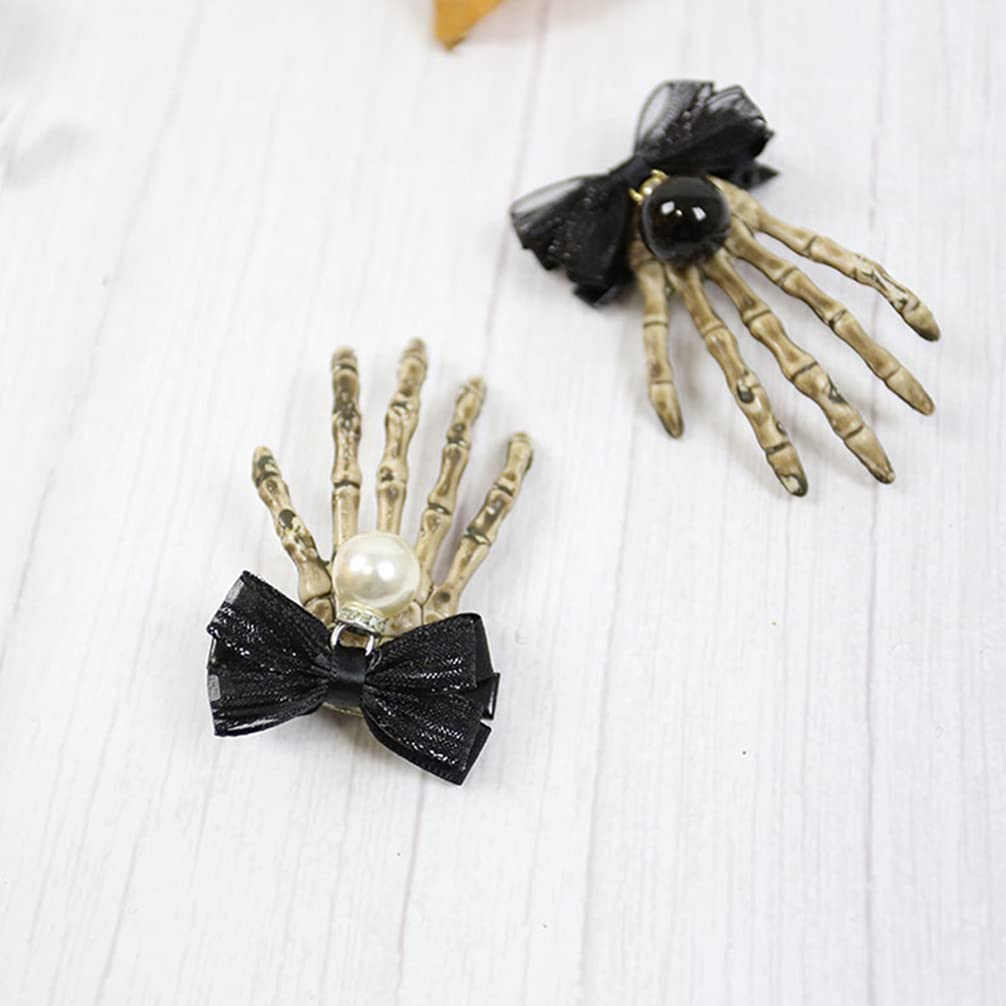 FOMIYES 2-Piece Skeleton Bone Hair Clips - Rhinestone Halloween Hair Barrettes for Women & Girls | Perfect for Halloween Costumes, Cosplay, and Spooky Party Accessories