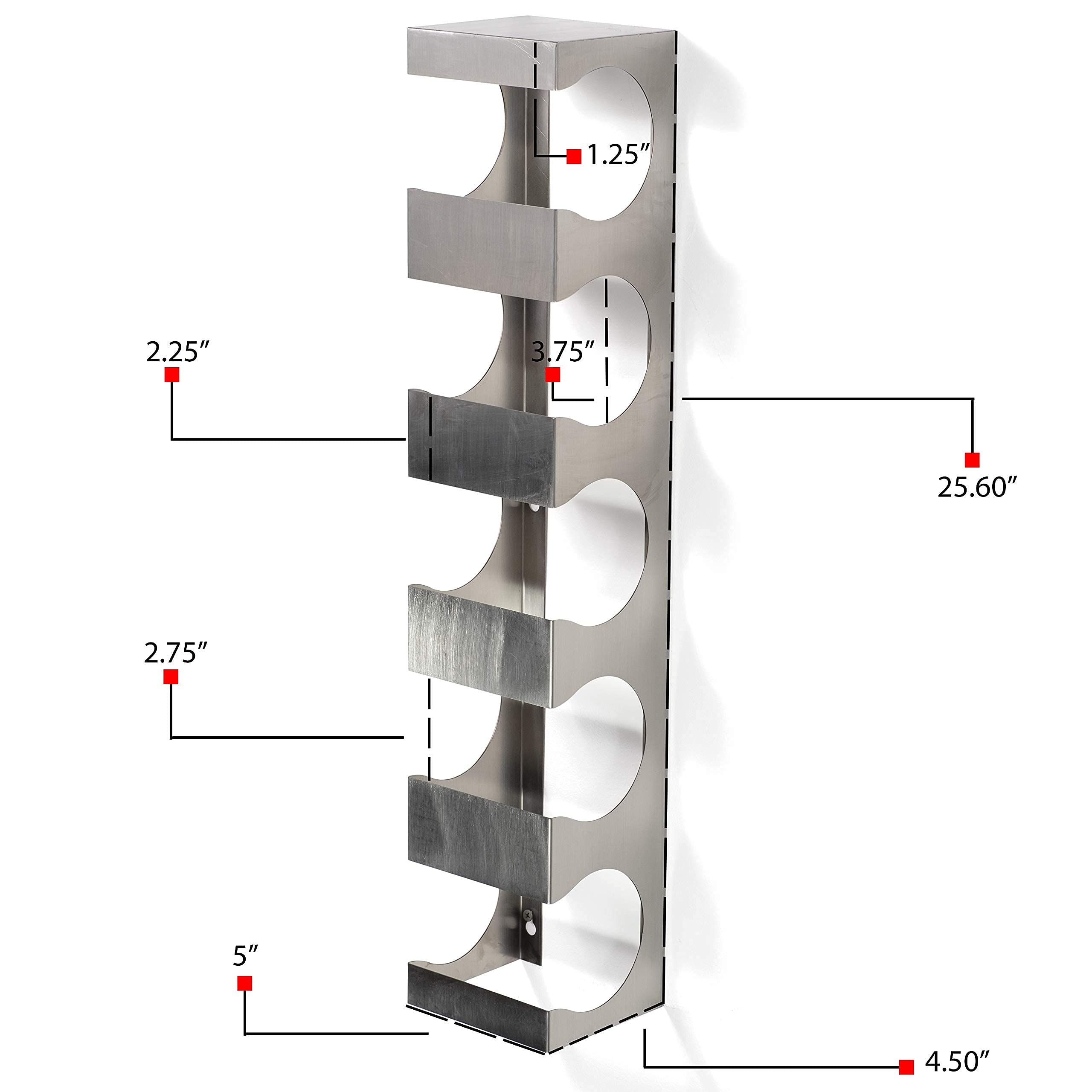 Brightmaison Alex Wall Mounted Wine Rack - Stainless Steel 5-Bottle Holder for Kitchen Organization & Wine Storage | Perfect for Home Bars, Restaurants, and Wine Cellars