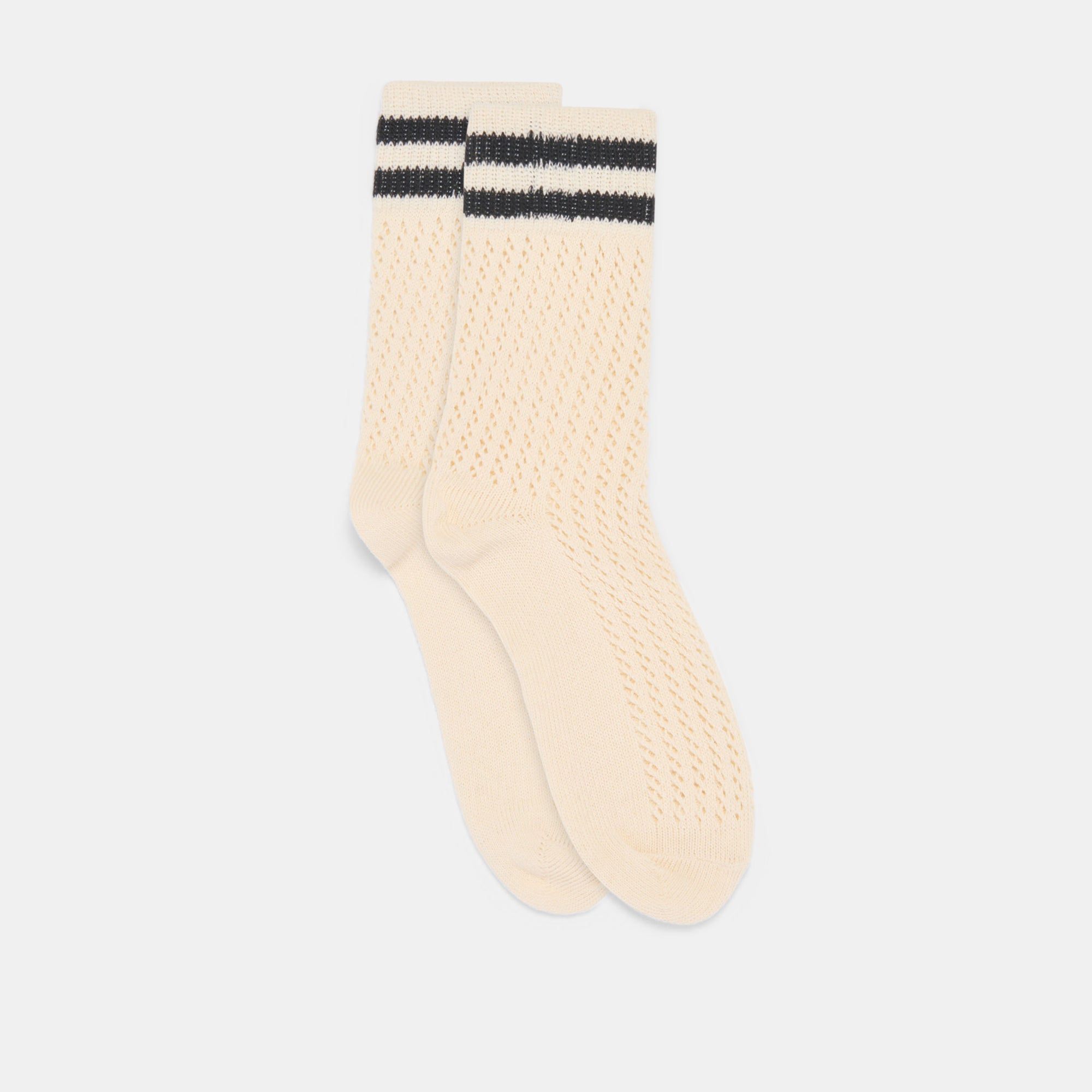 Pointelle Striped Socks for Women - White & Black Comfy Knit Ankle Socks - Perfect for Casual Wear, Work, and Home Relaxation