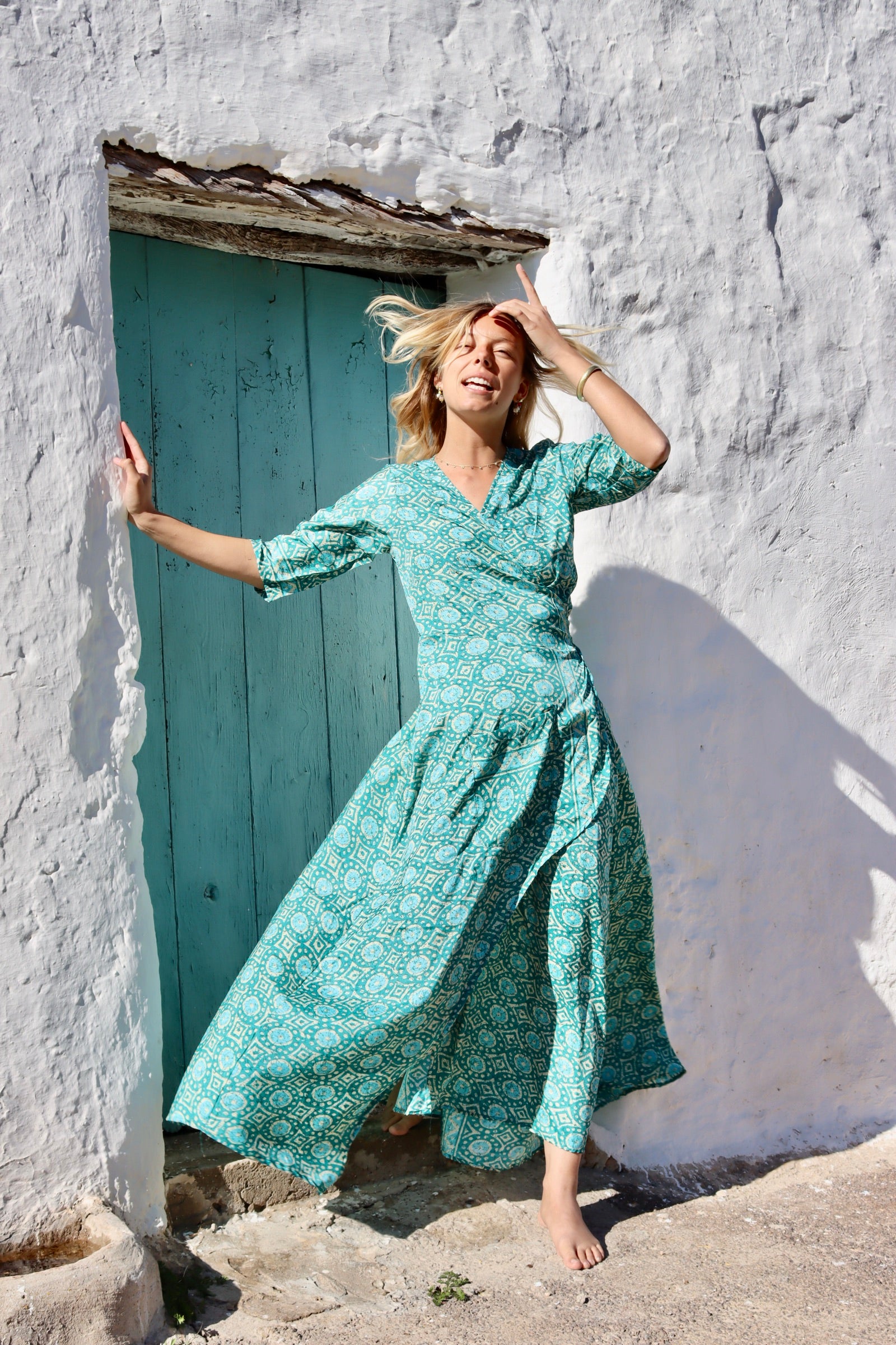 Pushkar Princess Wrap Dress - Elegant Emerald Green Maxi Dress for Women | Boho Chic Summer Outfit, Beach Cover Up, Vacation Wear