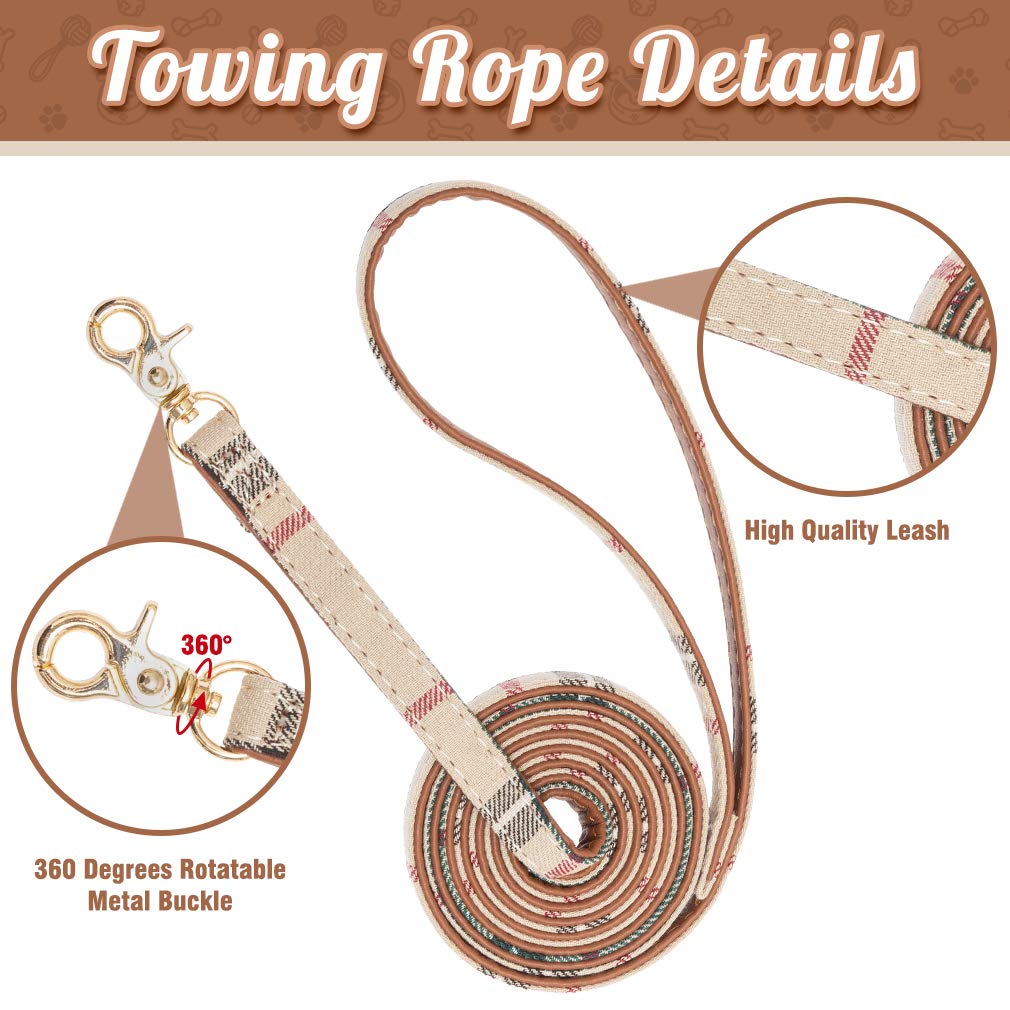 EXPAWLORER Adjustable Dog Leash Set with Plaid Bow Tie & Bandana Collar - Tangle-Free Pet Accessories for Small, Medium & Large Dogs - Perfect for Holidays, Walks & Gifting
