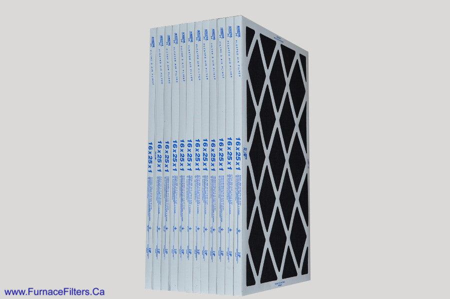 16x25x1 Pleated Carbon Air Filters - Pack of 12 | MERV 8 HVAC Furnace AC Replacement Filters for Home & Office | Traps Dust, Pollen & Allergens - Perfect for Allergy Sufferers & Pet Owners