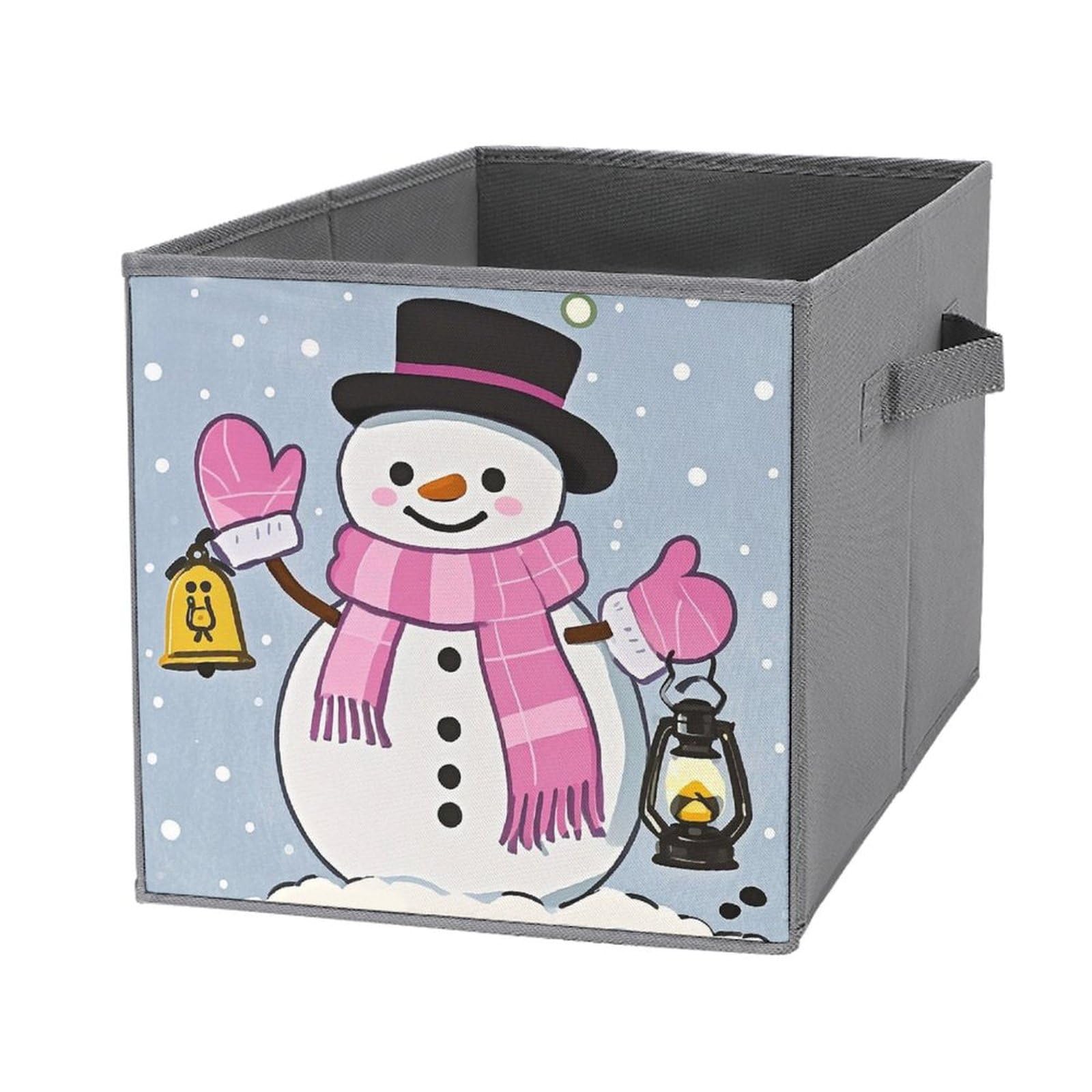 1PCS Foldable Storage Bin with Handle - Large Capacity Moving Box for Home Office Playroom Organization - Printed Snowy Night Design - Perfect for Toys, Books, Clothes & Household Items Storage