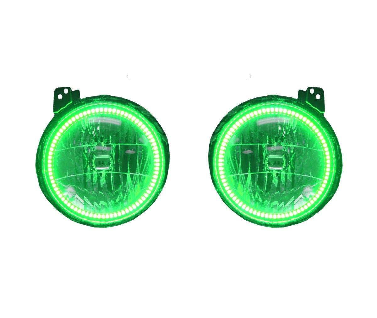 Flashtech Bright Green LED Halo Ring Headlight Kit for Jeep Wrangler 2018-2019 - Off-Road Adventure & Night Driving Lighting Upgrade