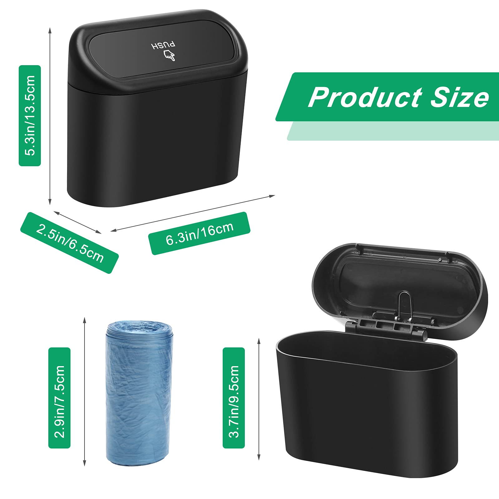 AHIER Small Car Trash Can with Lid - Leakproof Hanging Auto Garbage Bin with 30 Disposable Bags | Portable Vehicle Waste Container for Sedan, SUV, Truck | Ideal for Road Trips, Commuting & Office Use