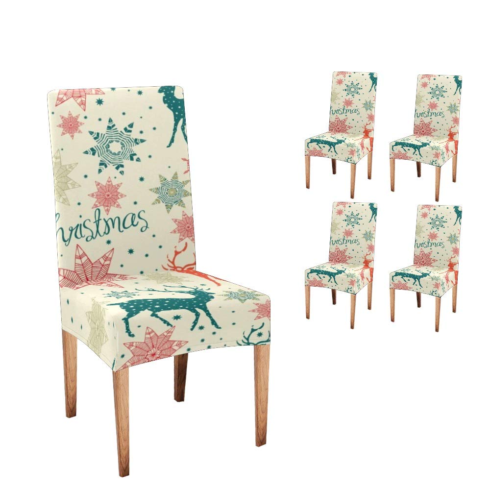 Premium CUXWEOT Christmas Snowflake Deer Dining Chair Covers - Set of 4 Washable Slipcovers for Holiday Party Decor & Home Dining Room Decorations | Perfect for Christmas Gatherings, Winter Weddings & Festive Home Styling