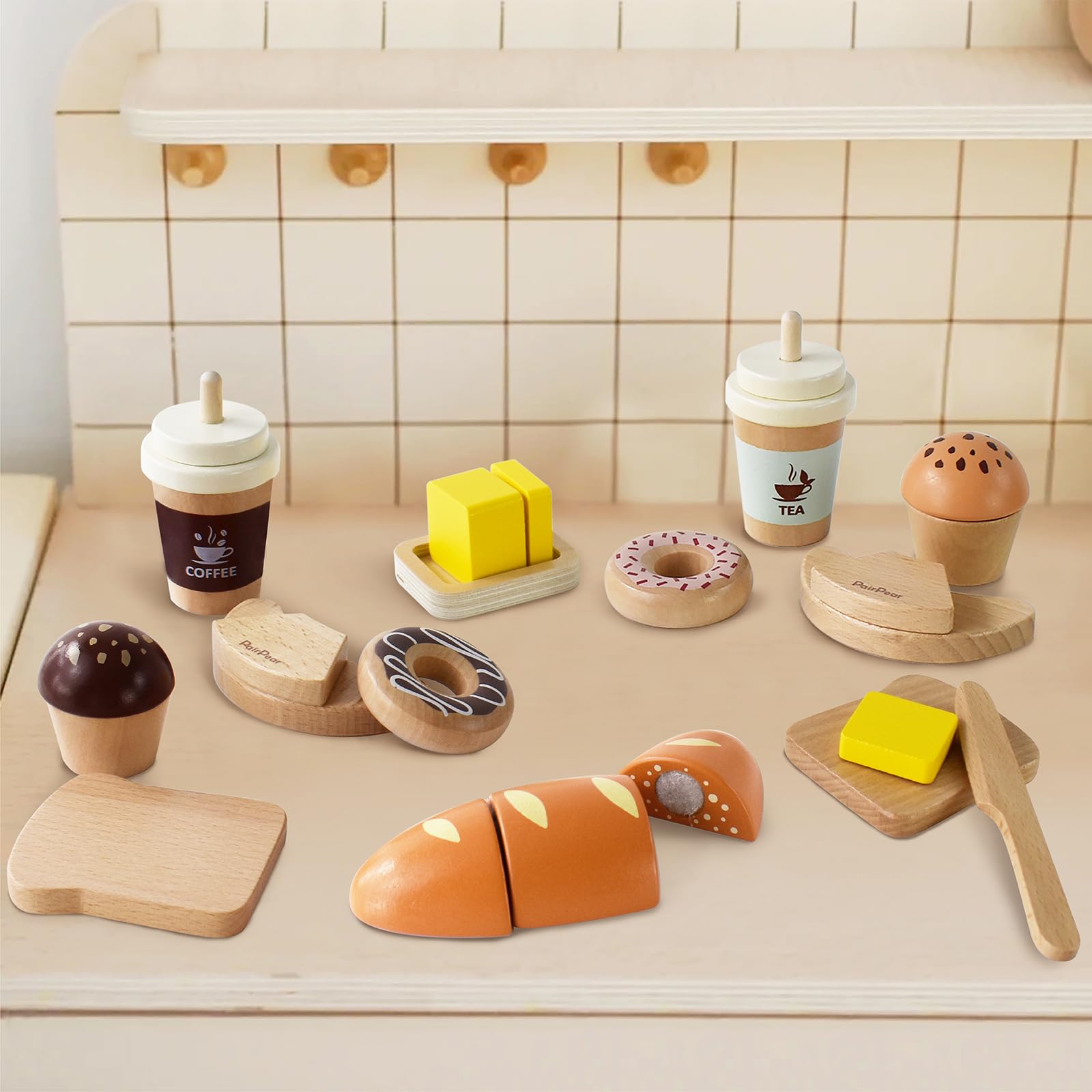 Wooden Bakery Toy Food Playset for Kids - Pretend Play Kitchen Accessories with Shopping Bag, Cutting Food Toys for Toddlers - Perfect Gift for Boys & Girls Ages 3+ | Great for Role Play, Birthday Parties & Early Learning Development
