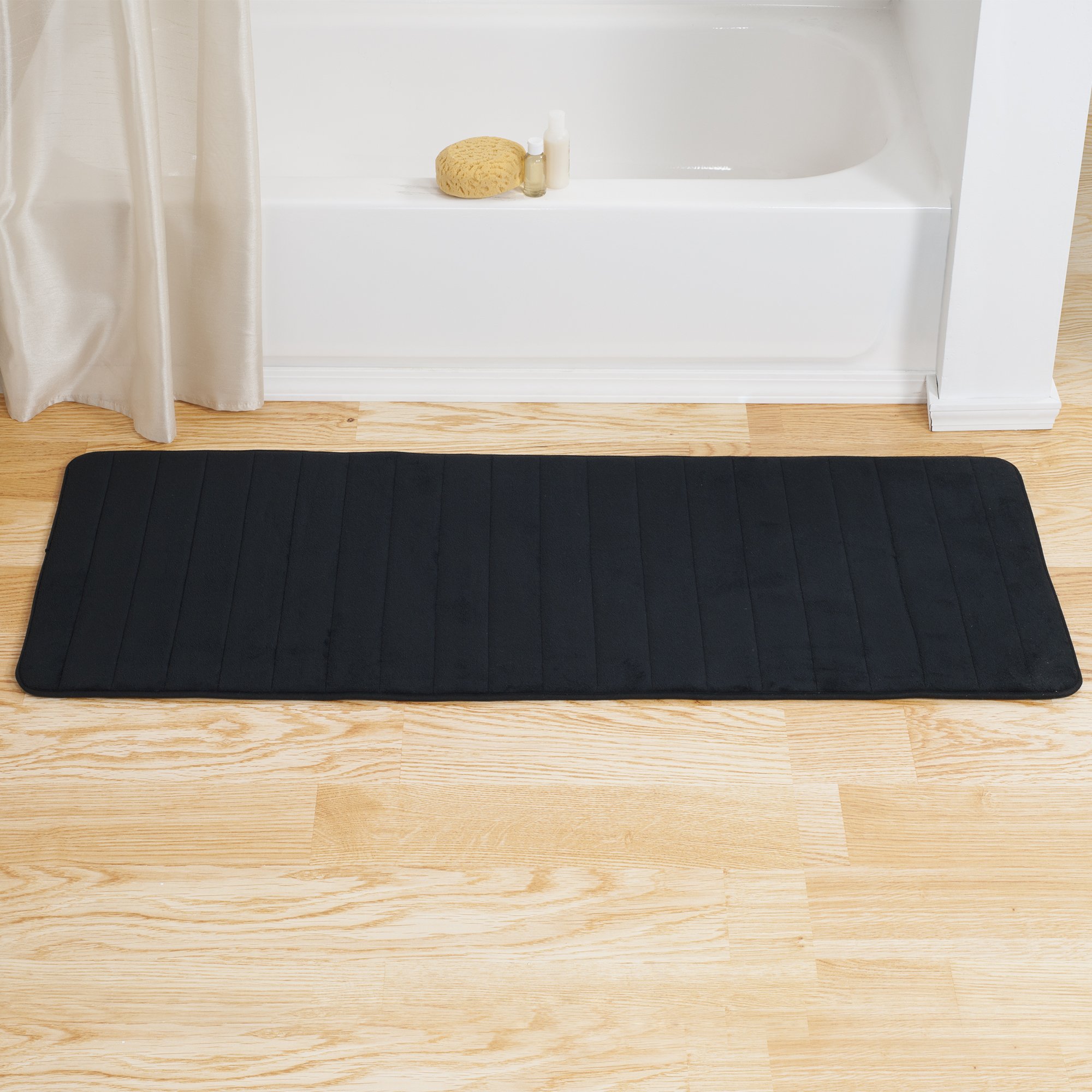 Premium Oversized Bathroom Rug - Extra-Long Memory Foam Bath Mat with Non-Slip Backing - Super Absorbent Shower Mat for Bathroom, Tub & Sink - Soft & Comfortable Floor Mat by Lavish Home (Black) - Perfect for Bathroom Safety & Luxury Home Decor