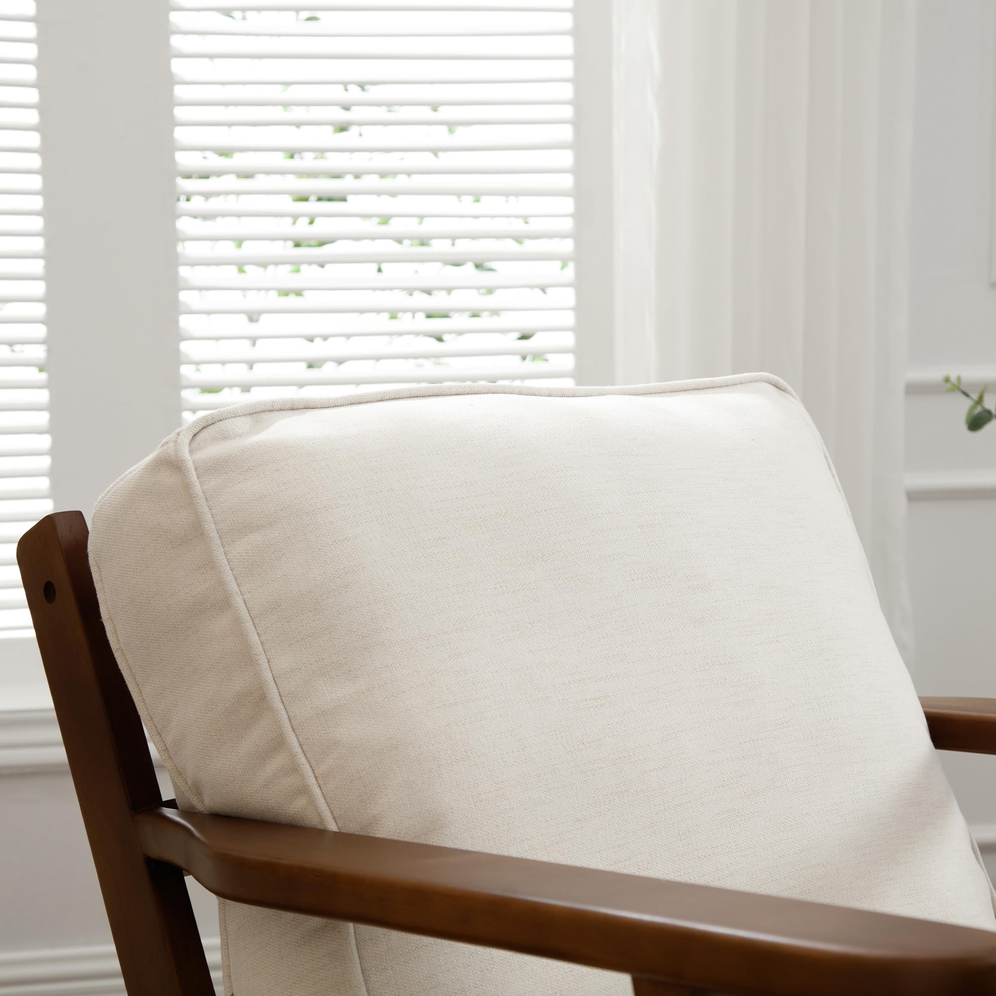 Mid-Century Modern Accent Chairs Set of 2 - Linen Upholstered Living Room Armchairs with Solid Wood Frame (Beige) - Perfect for Bedroom, Reading Nook & Lounge Relaxation