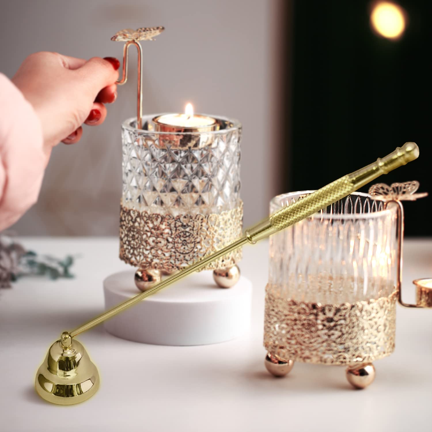 Premium Metal Candle Snuffer with Long Handle - Safe & Elegant Candle Extinguisher for Scented, Aromatherapy & Jar Candles (Gold) | Perfect for Home Decor, Romantic Dinners & Relaxing Spa Nights
