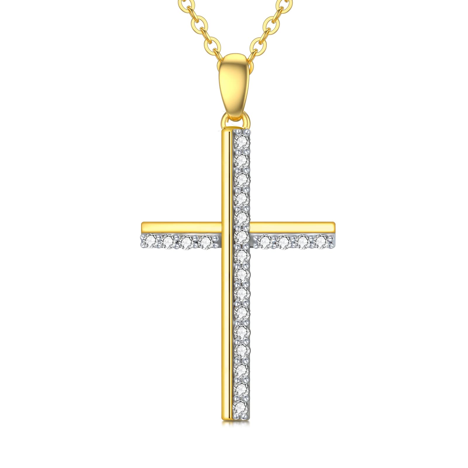 14K Real Gold Cross Necklace for Women & Girls - Two Tone Yellow Gold Faith Pendant Jewelry - Perfect Gift for Birthday, Graduation, Christmas - 16+1+1 Inch (14K Gold-Yellow) - Ideal for Church, Daily Wear & Special Occasions