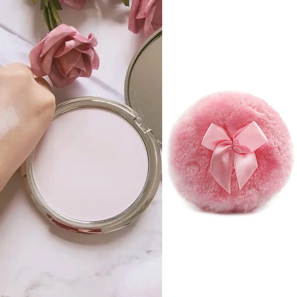 4 Pcs Soft Fluffy Plush Powder Puffs - Bowknot Design for Face & Body Makeup Application - Perfect for Loose Powder, Setting Powder & Blush Touch-Ups