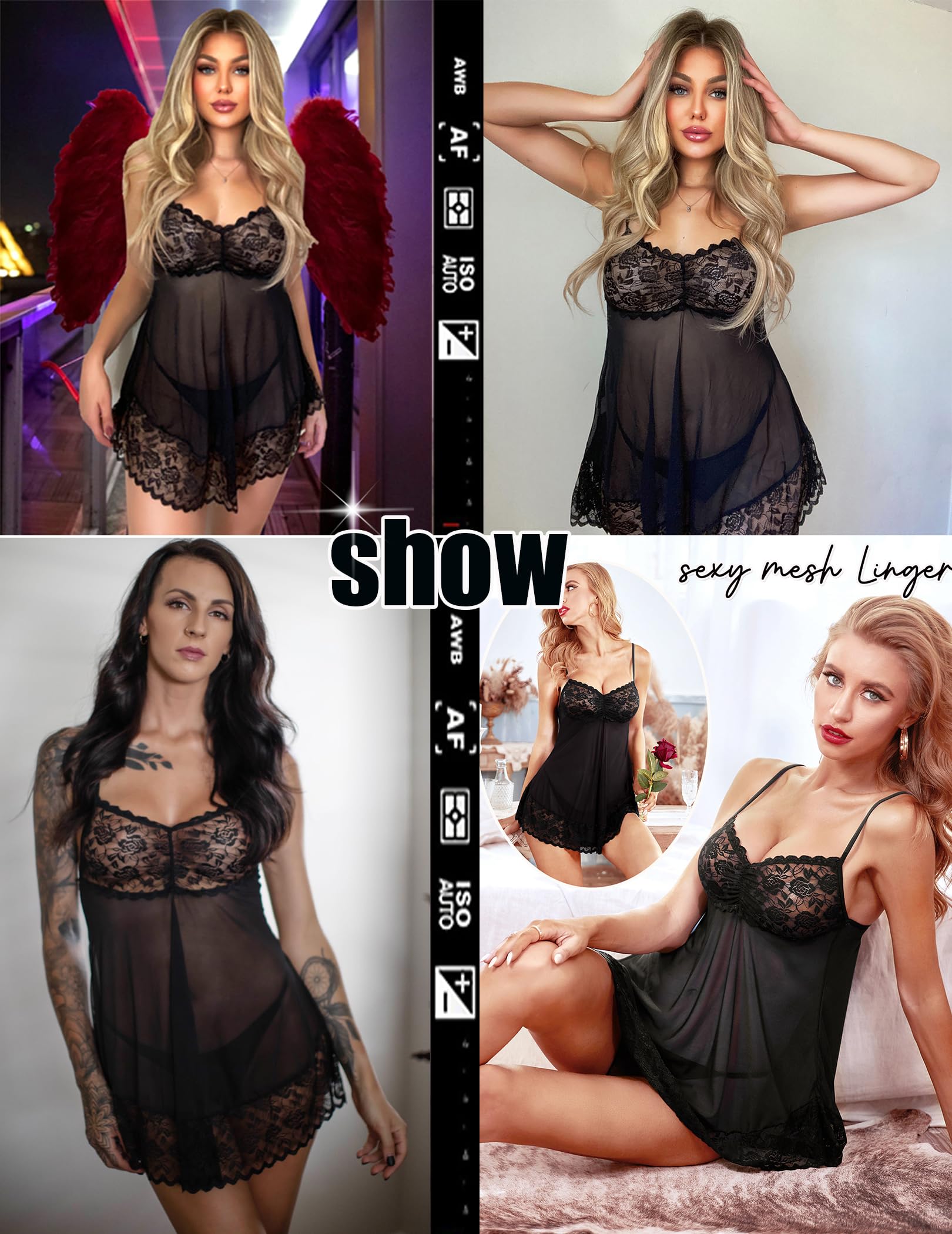 **Avidlove Sexy Lace Babydoll Lingerie - Sheer Mesh Chemise Nightie for Women, Perfect for Wedding Night, Bridal Party, Valentine's Day & Romantic Occasions**