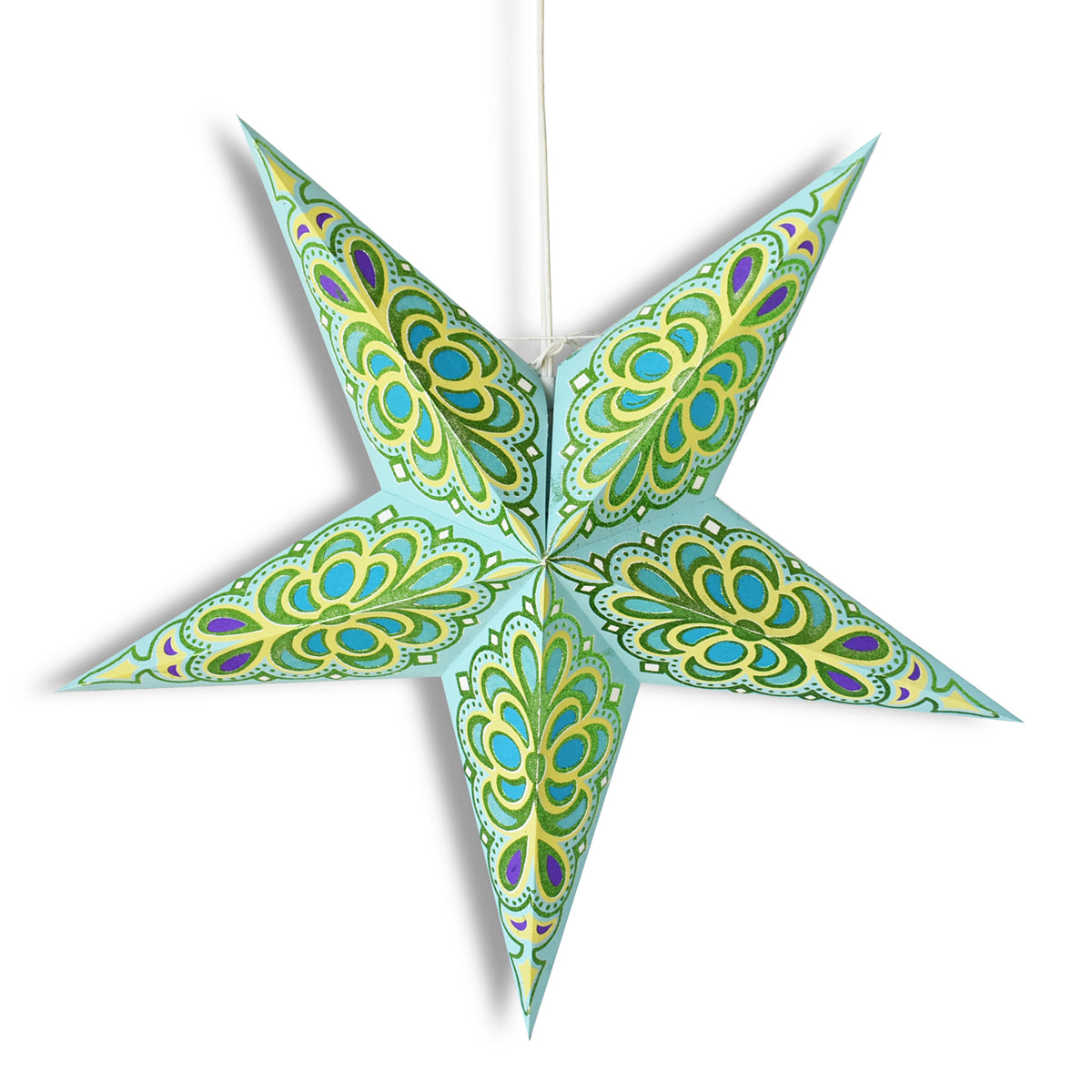24 Green & Turquoise Merry Gold Glitter Paper Star Lanterns - Hanging Wedding & Party Decorations for Indoor/Outdoor Events, Christmas, Baby Showers & Home Decor