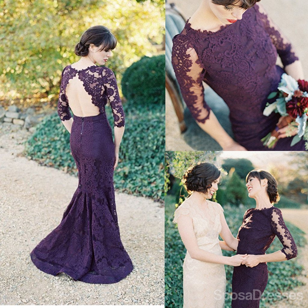 Elegant Purple Long Sleeve Open Back Mermaid Bridesmaid Dress - WG190 | Perfect for Weddings, Proms, and Formal Evening Events