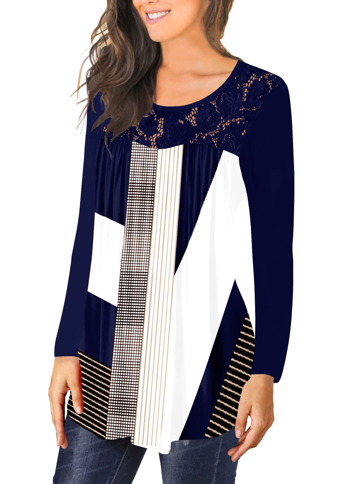 BeadChica Women's Casual Long Sleeve Tunic Tops - Flowy Lace Blouse for Leggings, Loose Flare T-Shirt (Fall 2023 Collection) | Perfect for Autumn Layering, Office Wear & Weekend Outfits