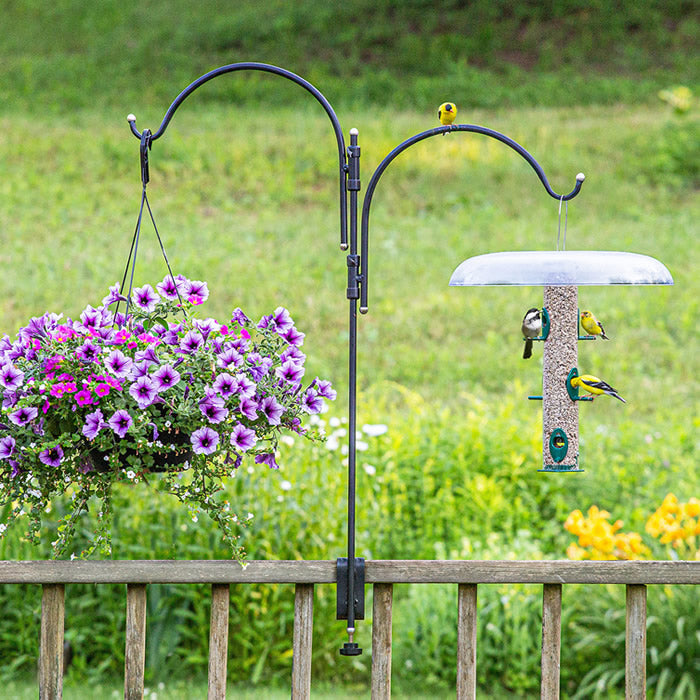 Platinum Cap Two-Arm Clamp-On Deck Hanger - Heavy Duty Adjustable Hanging Hook for Outdoor Patio, Garden, and Boat Deck Organization