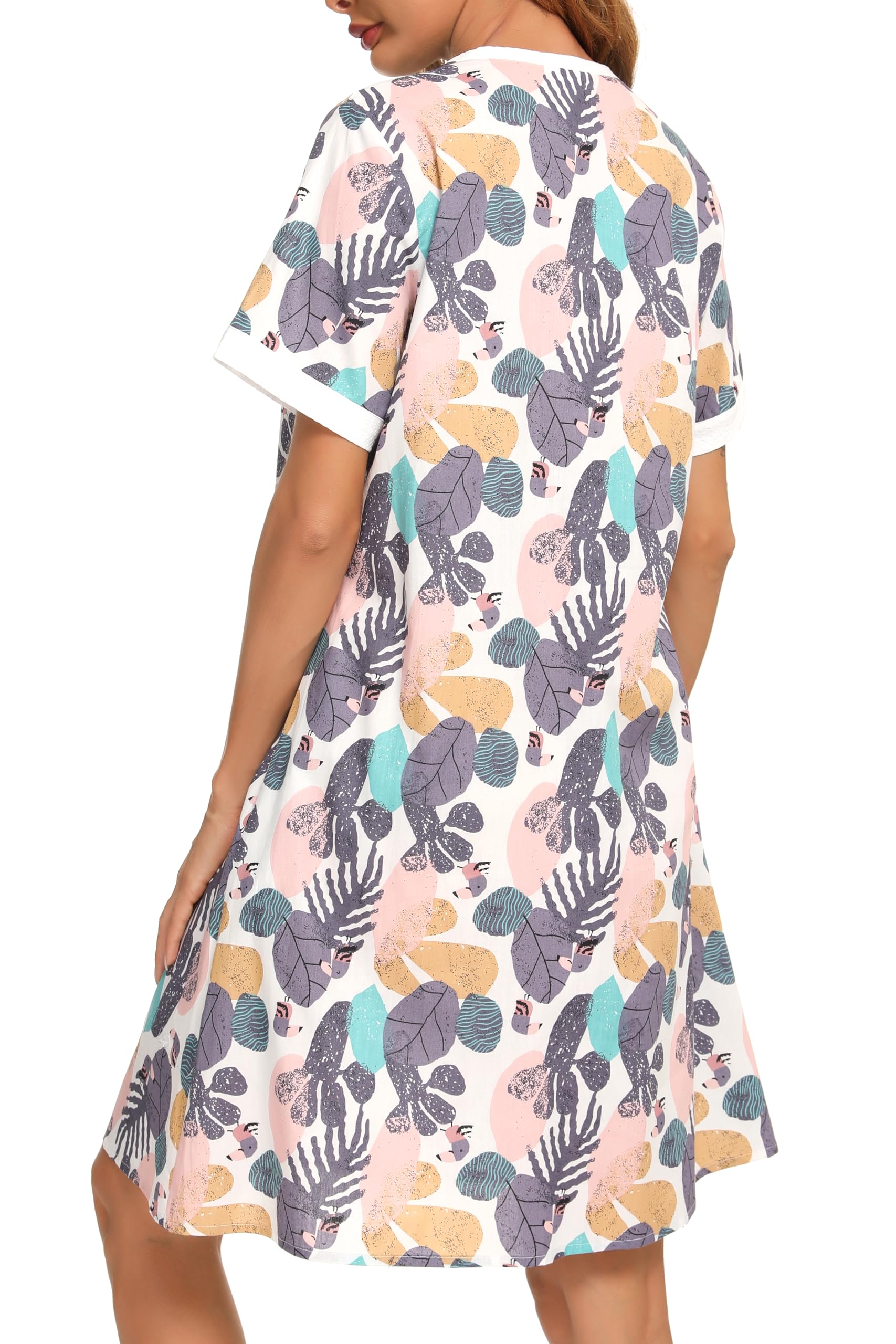 YOZLY Women's Short Sleeve House Dress - Comfortable Cotton Duster Robe with Pockets | Perfect for Lounging, Morning Coffee & Relaxing at Home