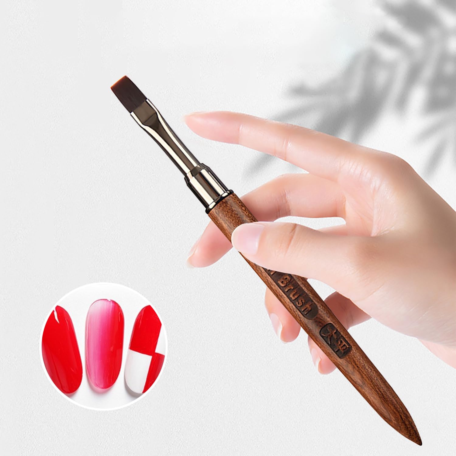 DANNEASY Acrylic Nail Brush Set - Sandalwood Handle Flat Head Nail Art Brush for Acrylic Nails, Gel Polish, Nail Design and Clean Up - Professional Nail Art Tools for Manicure, Pedicure & Salon Use