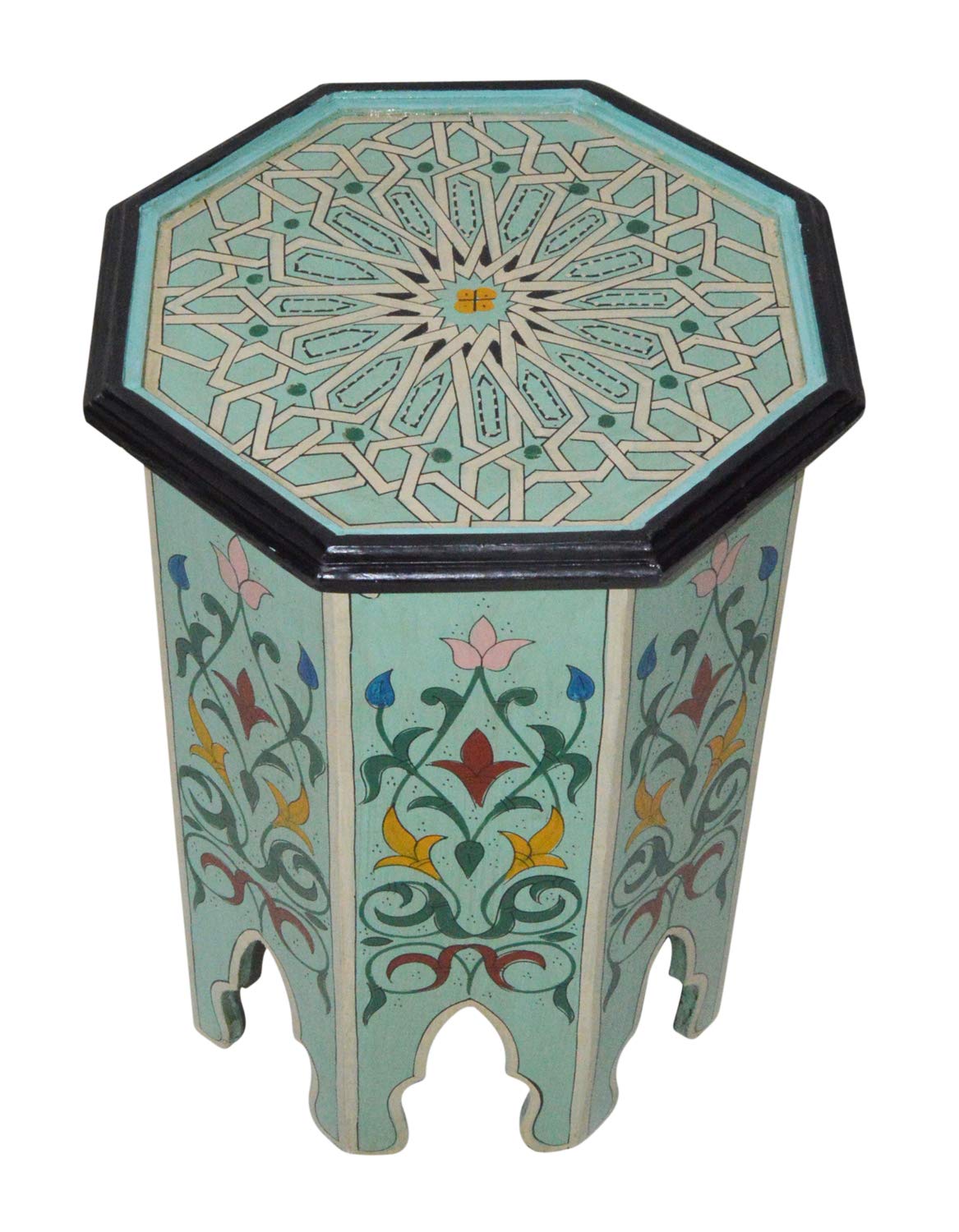Handmade Moroccan Wood Side Table - Exquisite Aqua Blue Hand-Painted Design for Living Room, Bedroom & Patio Decor