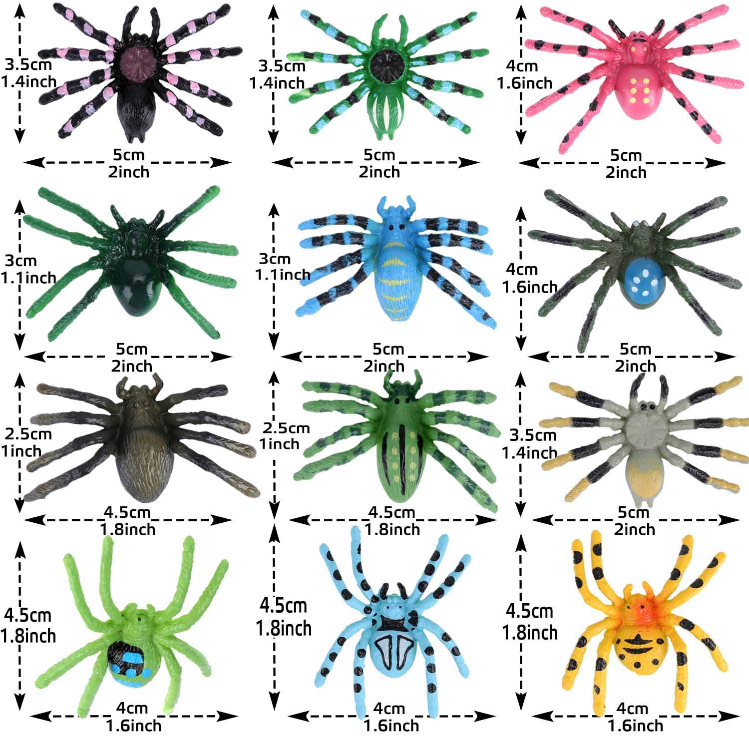 FLORMOON 12-Piece Realistic Plastic Halloween Spider Toy Set - Educational Insect Action Figures for Kids - Perfect for Learning, Birthday Gifts & Halloween Decorations