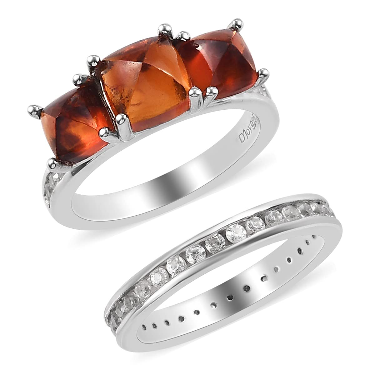 925 Sterling Silver Cherry Citrine & Zircon Promise Ring Set for Women - Wedding, Engagement, Anniversary & Mother's Day Gift (Platinum Plated, Set of 2) | Elegant Jewelry for Date Nights, Proposals & Special Occasions