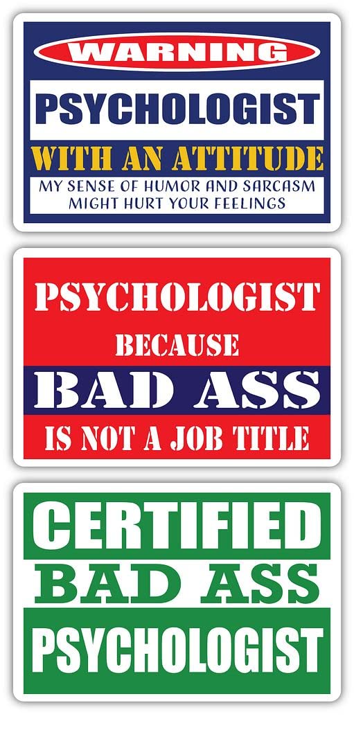 Certified Bad Ass Psychologist Stickers (3-Pack) | Funny Job Career Gift for Therapists & Mental Health Professionals | Durable 3M Vinyl Decals for Laptops, Hard Hats, Windows | Perfect for Office Decor, Therapist Appreciation & Mental Health Awareness