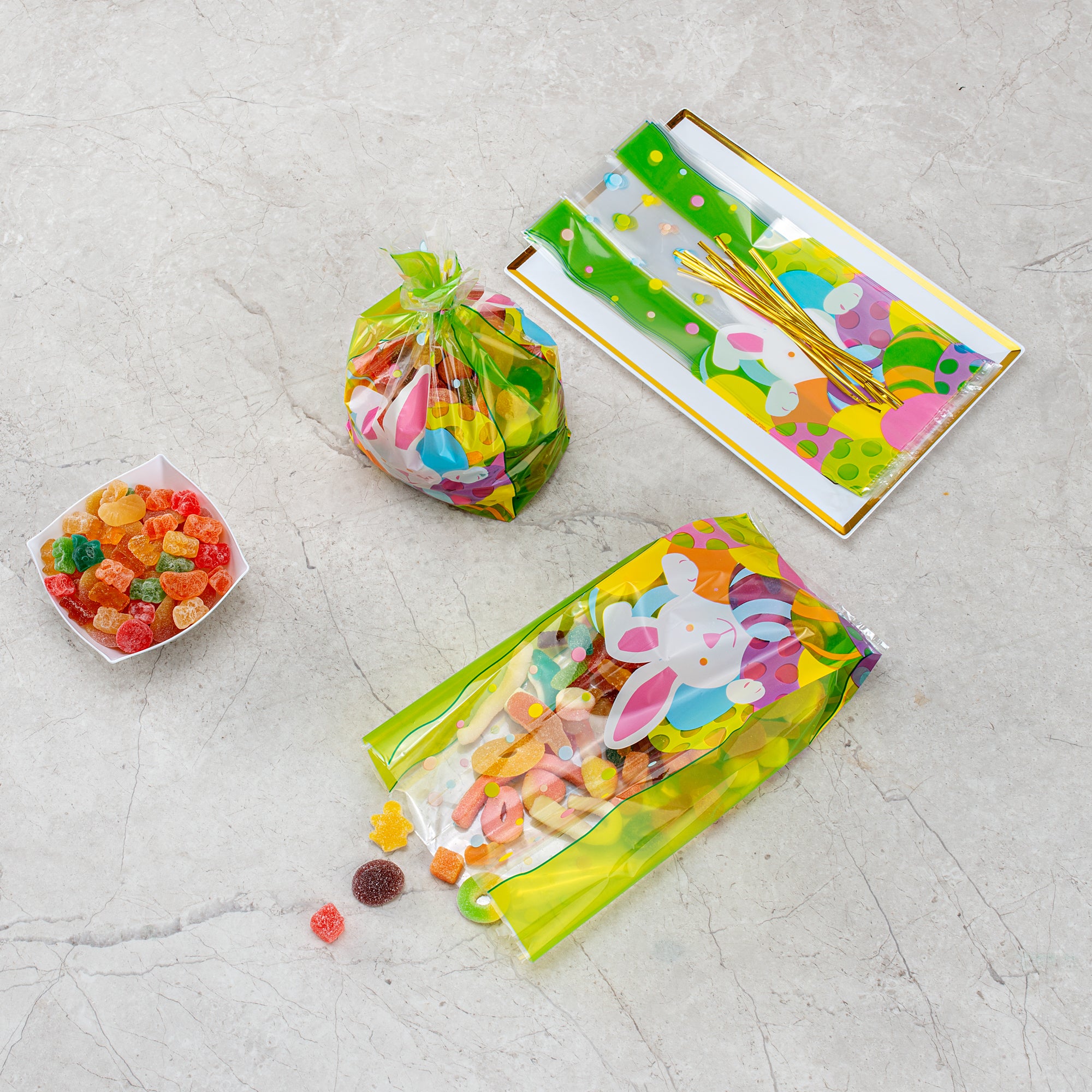 Easter Bunny Plastic Candy Bags - 5 x 3 x 11 Inches Gusseted Stand-Up Pouches (4000 Count Bulk Box) - Perfect for Easter Treats, Party Favors & Holiday Candy Packaging